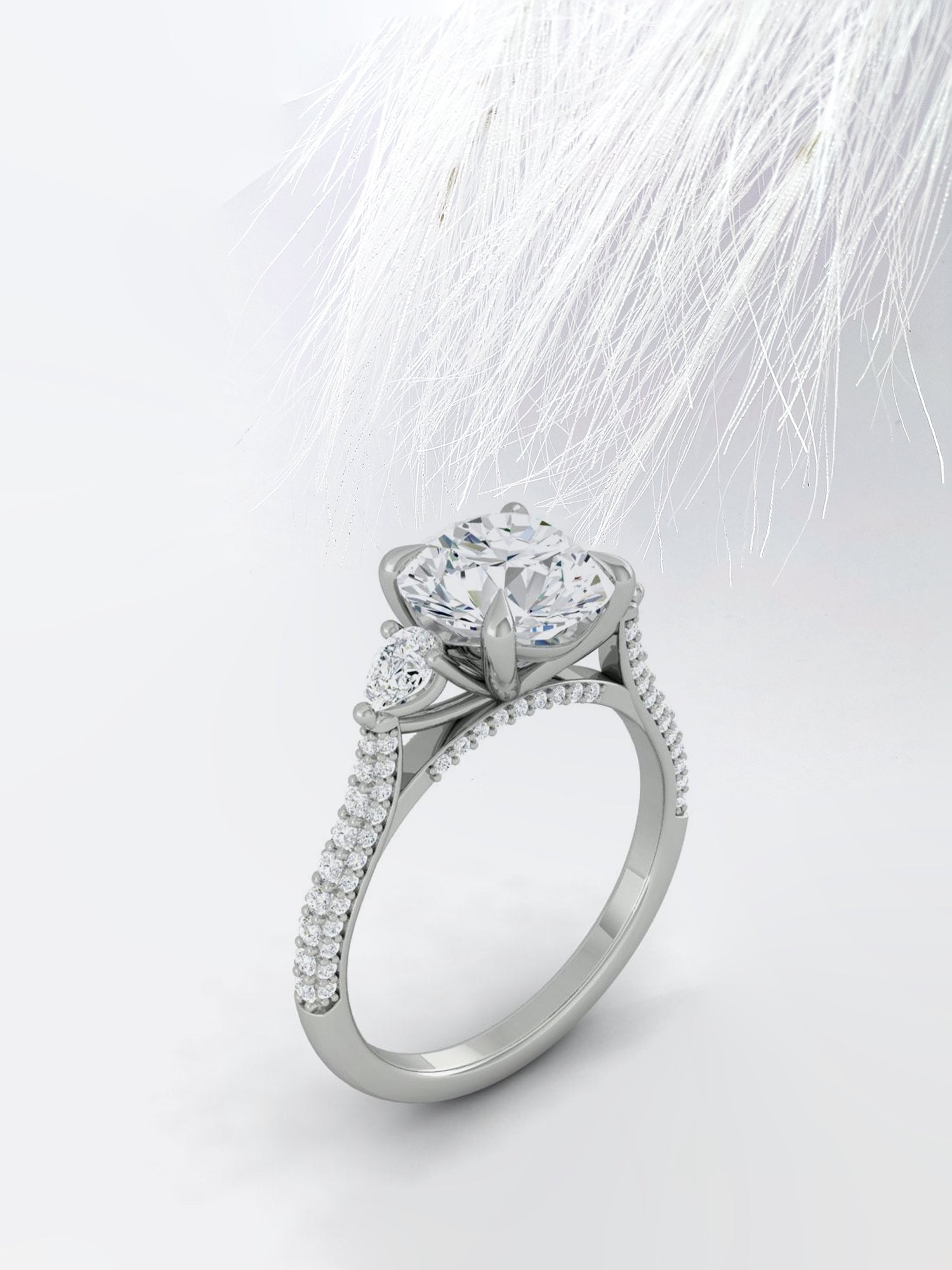 Round Cut Diamond Pave Moissanite Engagement Ring For Women