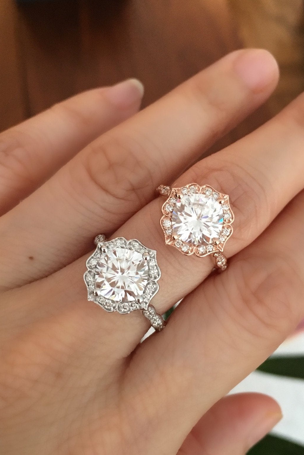 2.30CT Cushion Vintage Halo Moissanite Diamond Engagement Ring For Women
