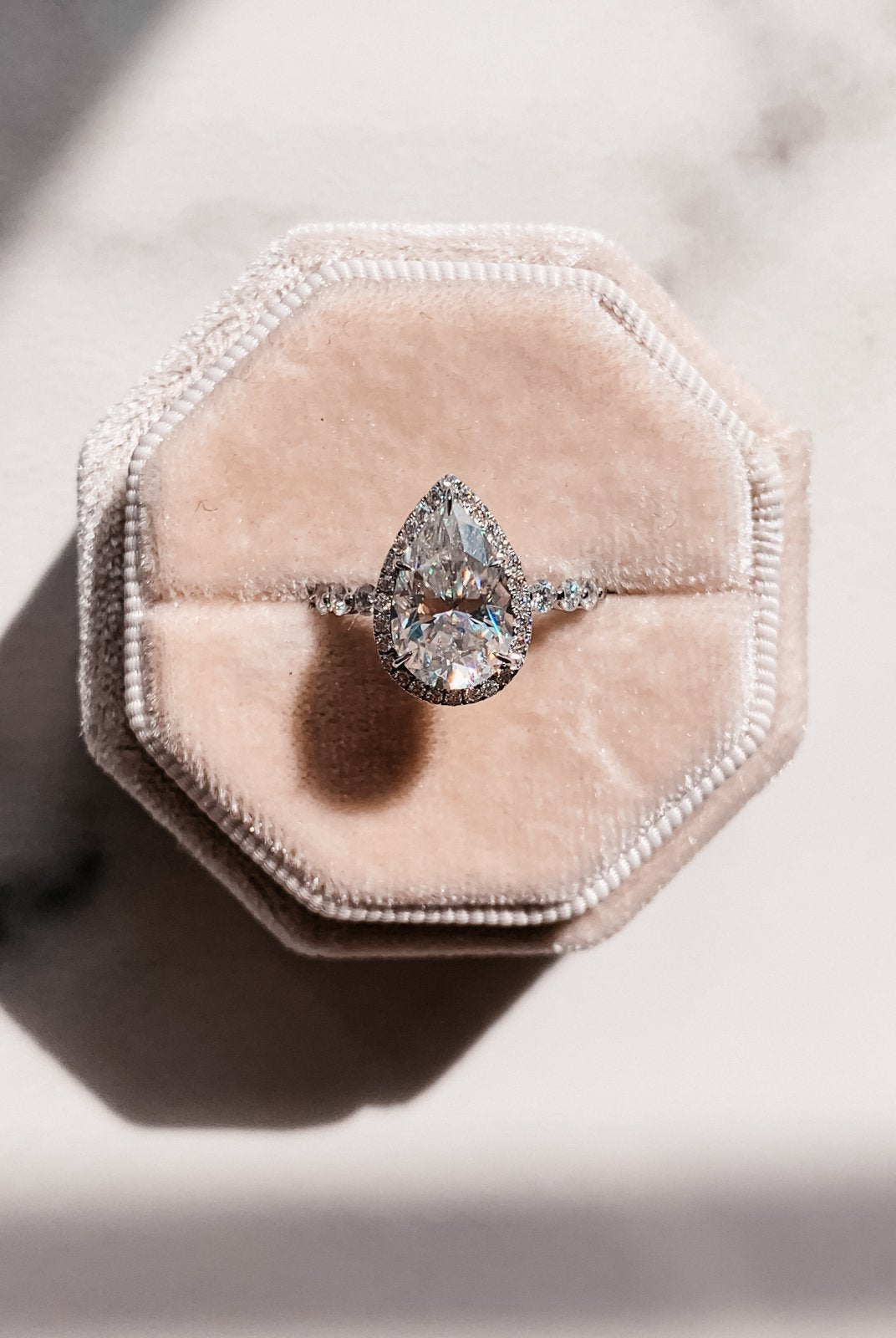2.0CT Pear Halo Moissanite Diamond Bubble Pave Engagement Ring