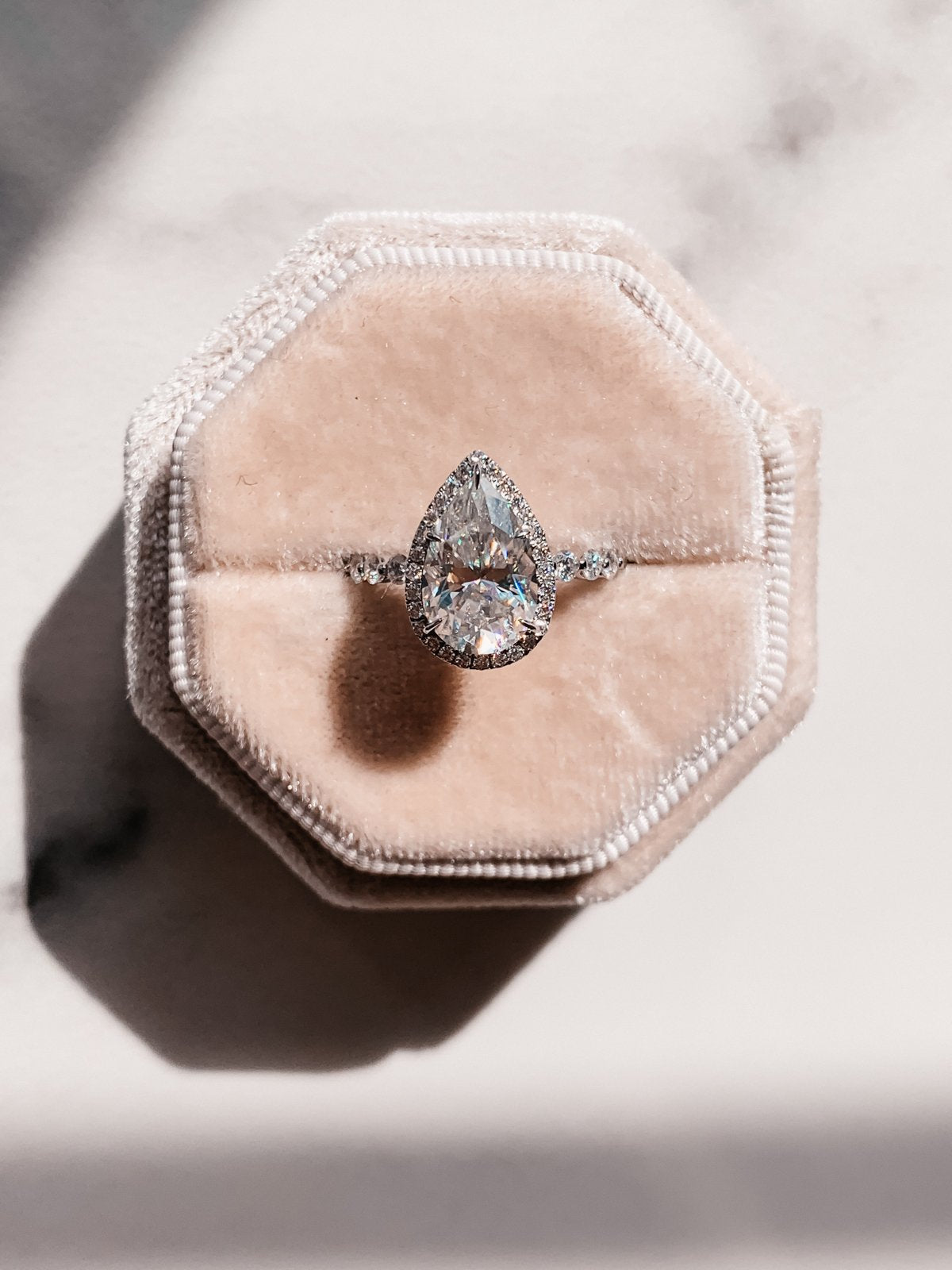 2.0CT Pear Halo Moissanite Diamond Bubble Pave Engagement Ring