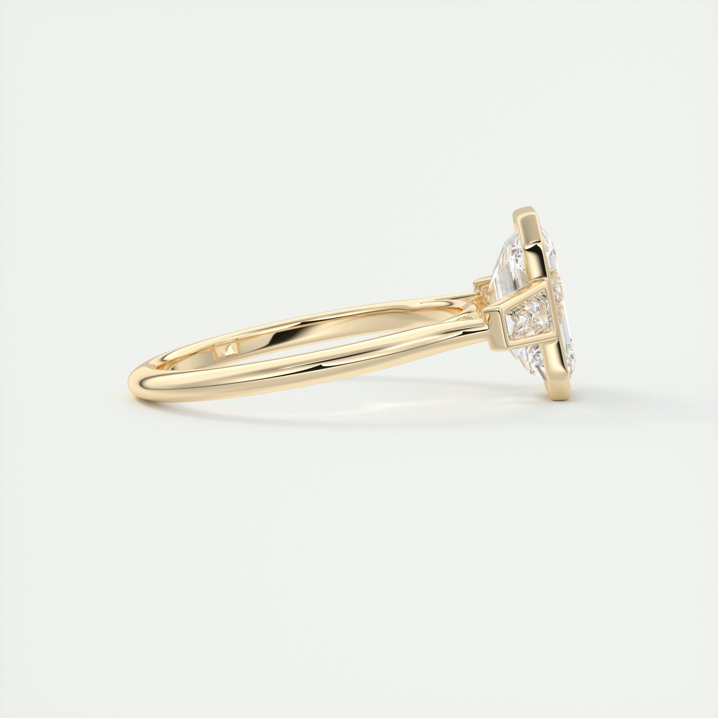 2.0CT Three Stone Emerald Cut Moissanite Diamond Bezel Set Engagement Ring