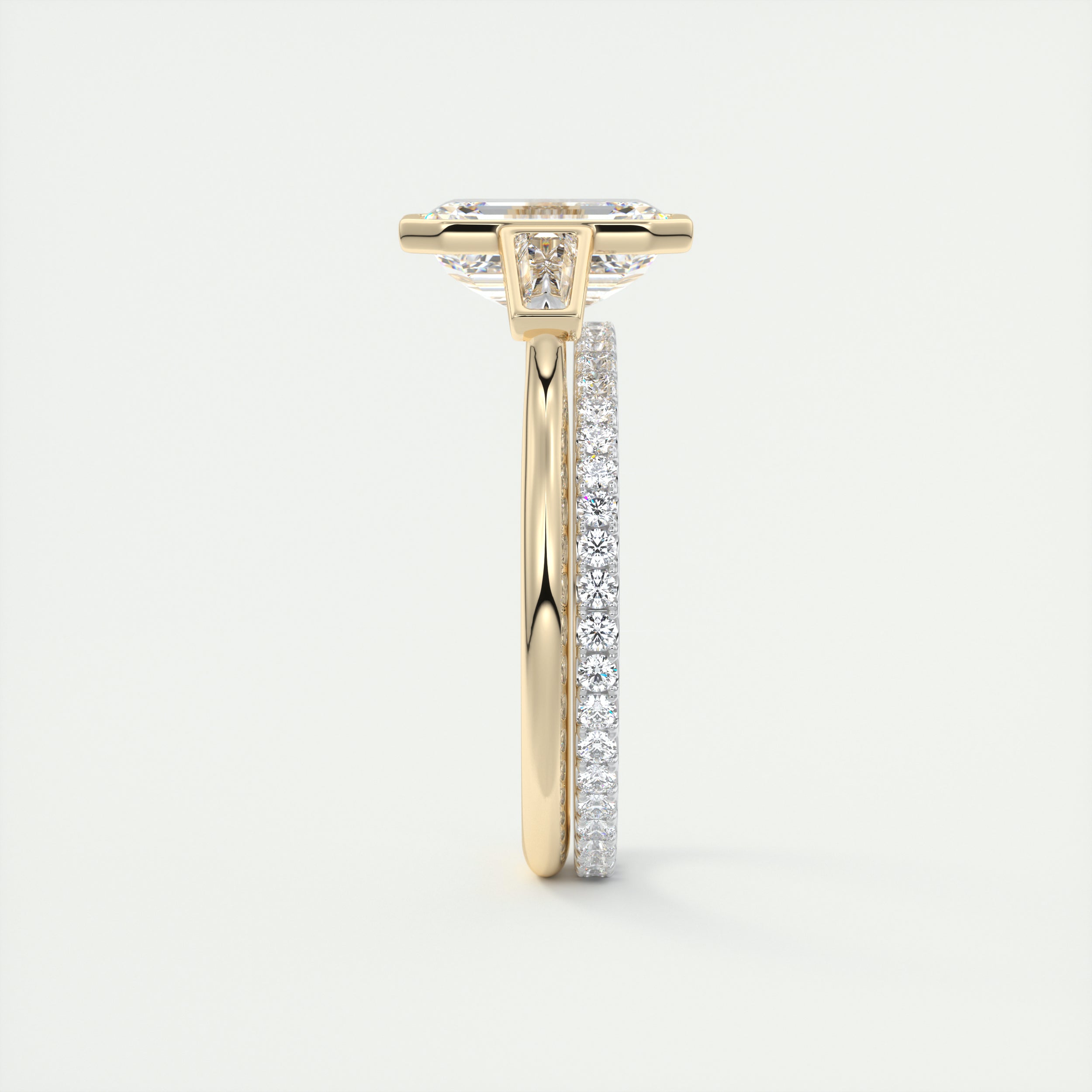 2.0CT Three Stone Emerald Cut Moissanite Diamond Bezel Set Engagement Ring