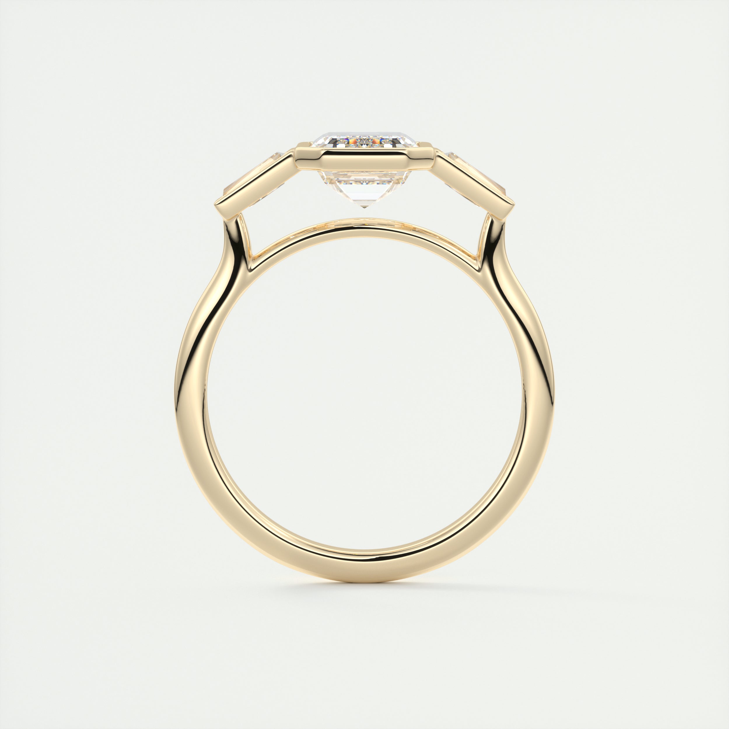 2.0CT Three Stone Emerald Cut Moissanite Diamond Bezel Set Engagement Ring