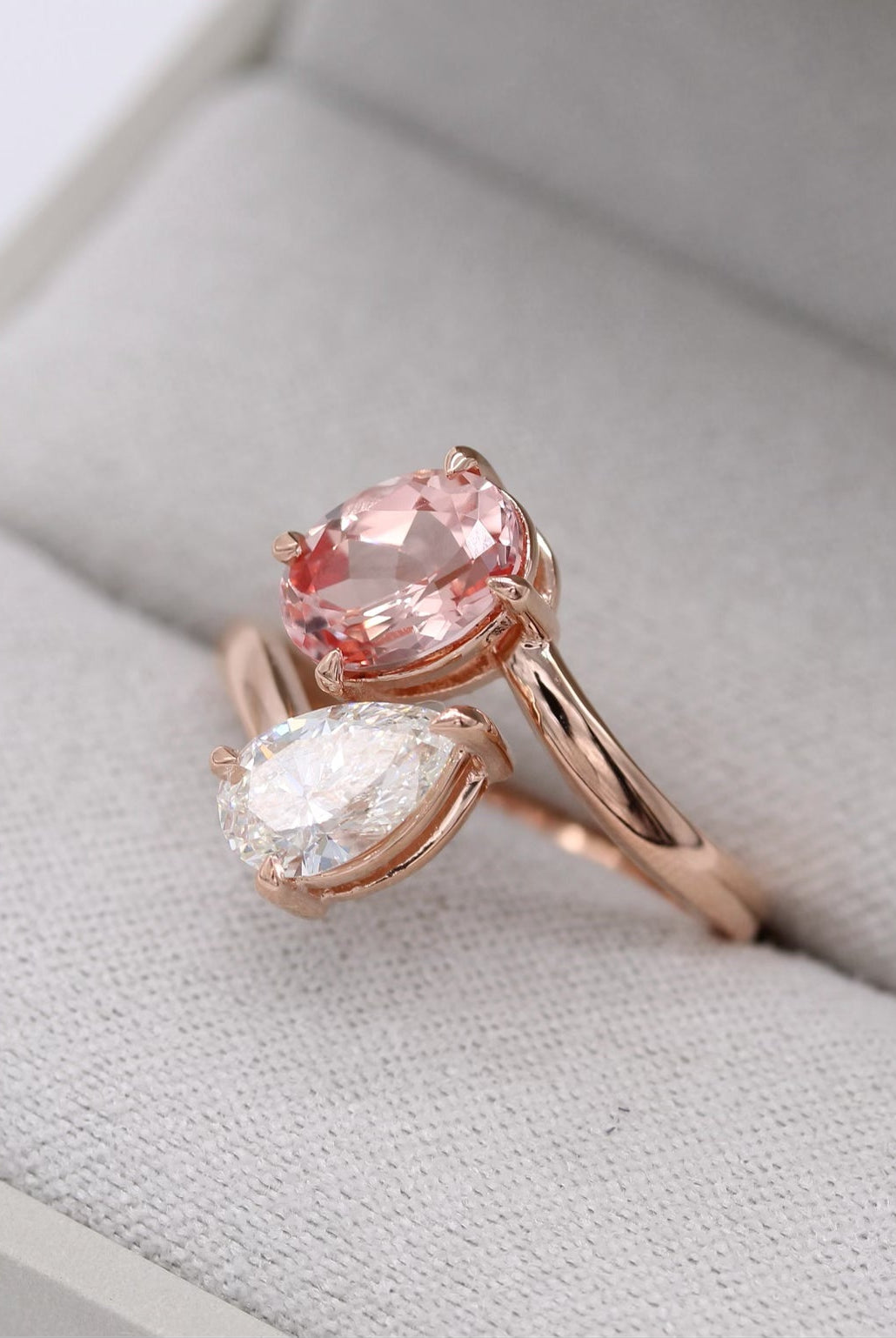 1.77ct Pink Oval & Pear Two Stone Moissanite Diamond Open Engagement Ring For Women