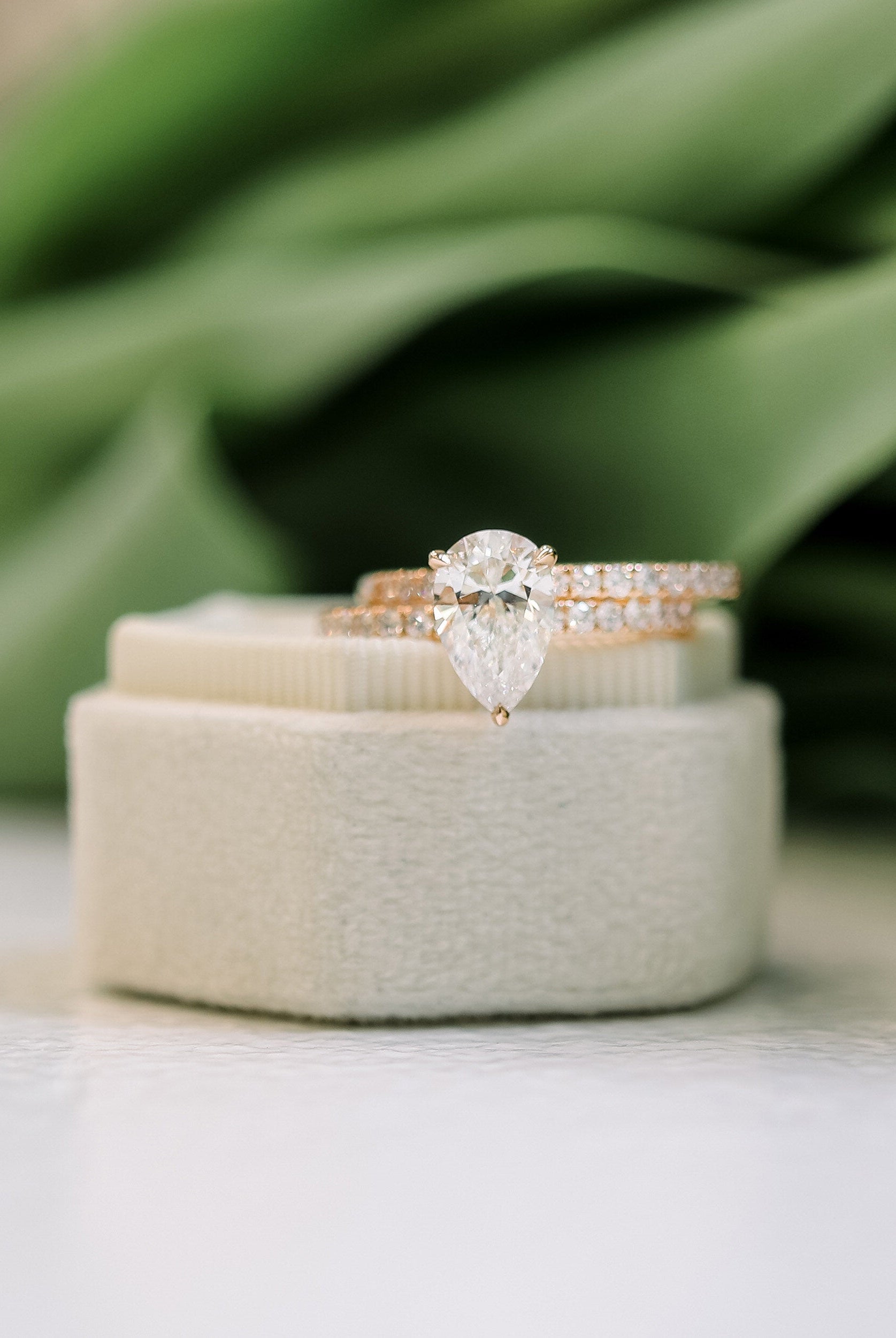 2.25CT Pear Hidden Halo Moissanite Diamond Pave Engagement Ring
