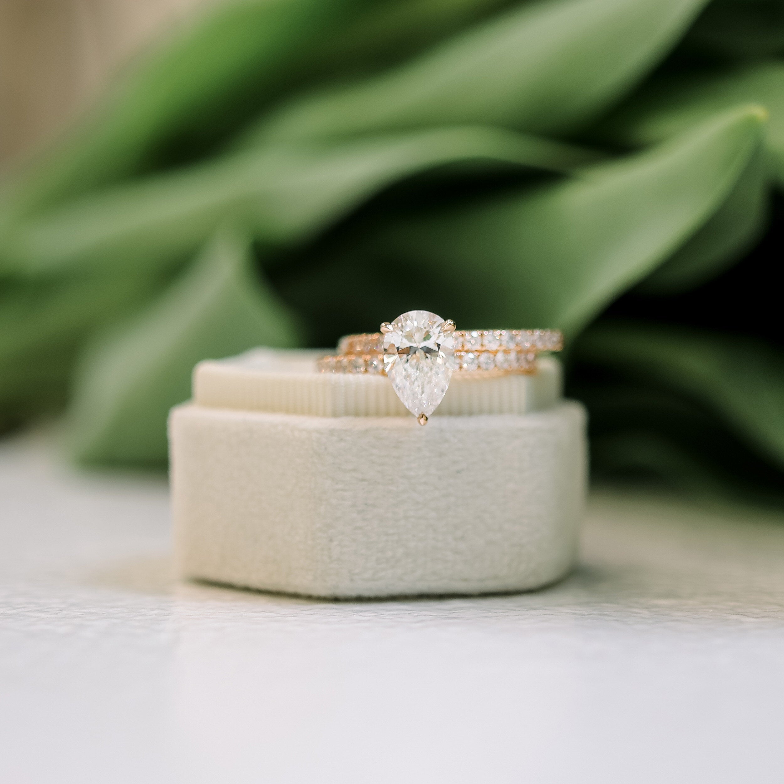 2.25CT Pear Hidden Halo Moissanite Diamond Pave Engagement Ring