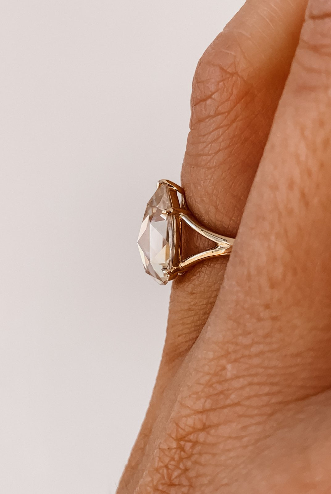 1.0 CT Pear Rose Cut Moissanite Diamond Split Shank Engagement Ring For Women