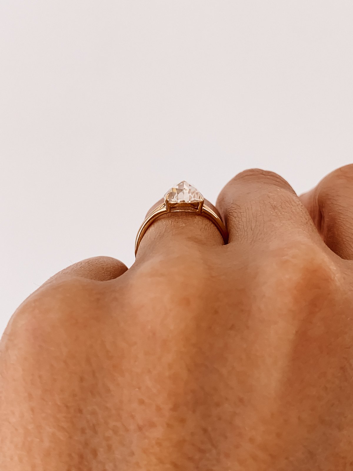 1.0 CT Pear Rose Cut Moissanite Diamond Split Shank Engagement Ring For Women