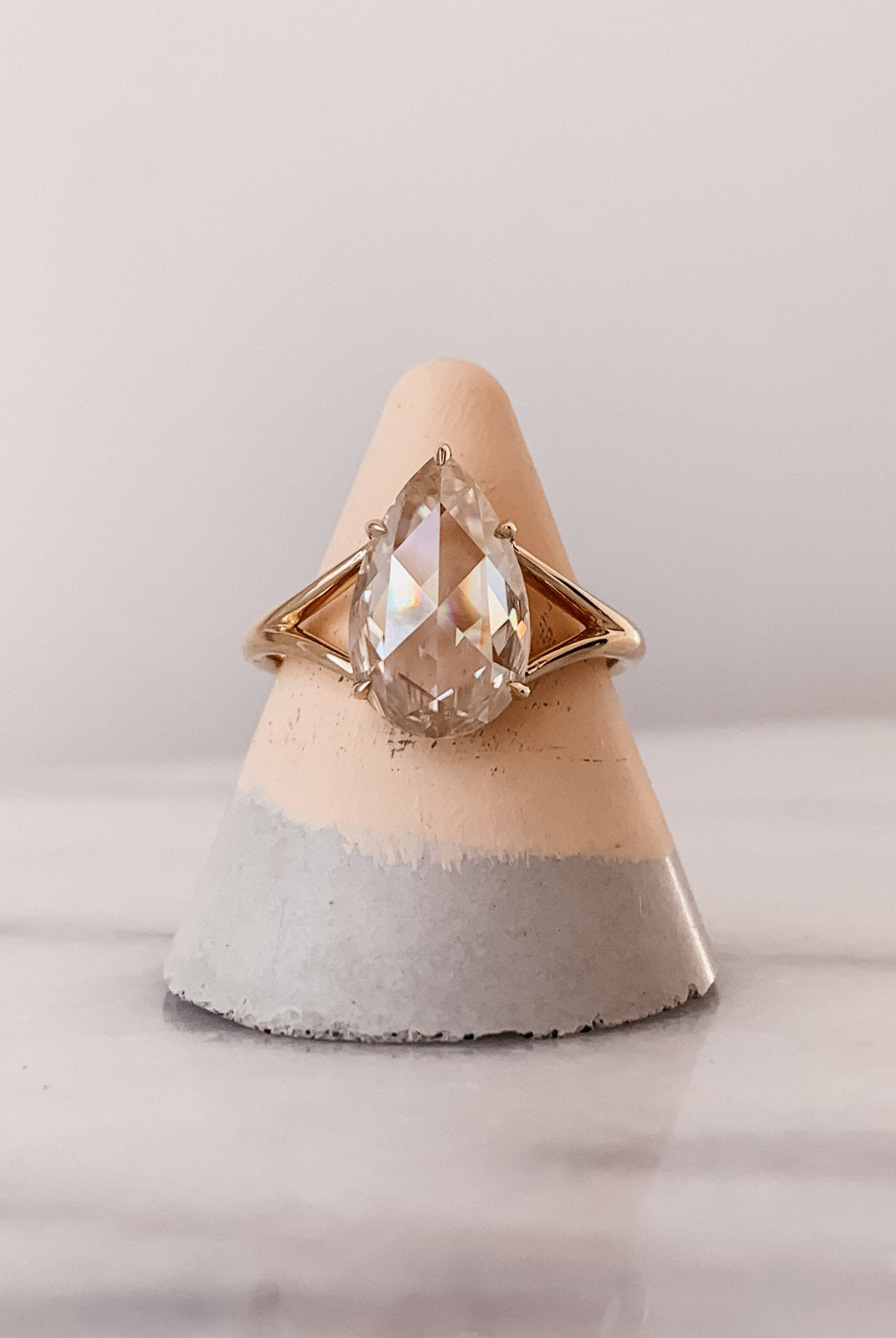 1.0 CT Pear Rose Cut Moissanite Diamond Split Shank Engagement Ring For Women