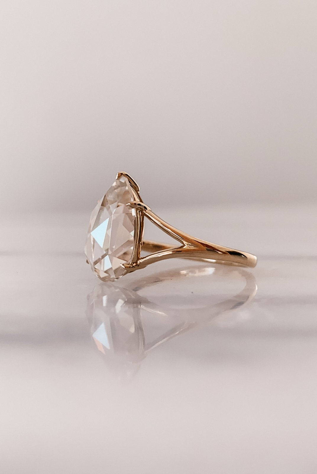 1.0 CT Pear Rose Cut Moissanite Diamond Split Shank Engagement Ring For Women