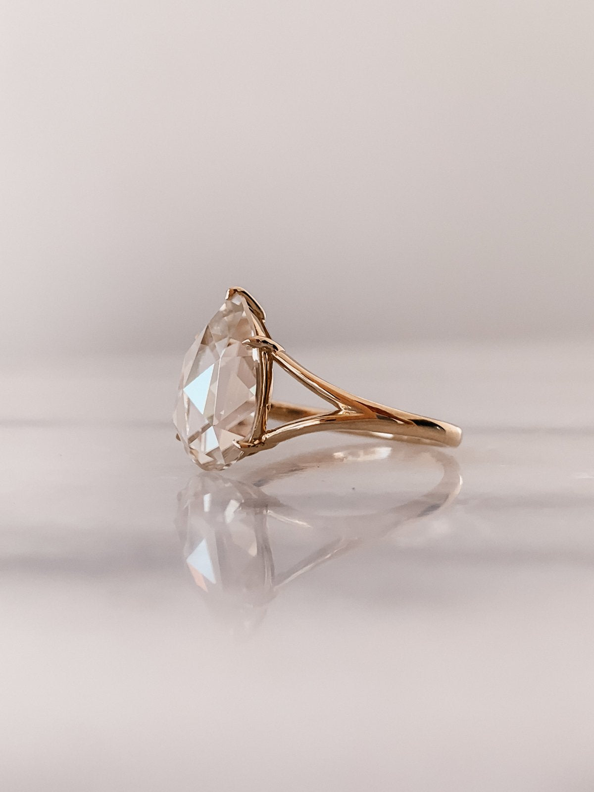 1.0 CT Pear Rose Cut Moissanite Diamond Split Shank Engagement Ring For Women