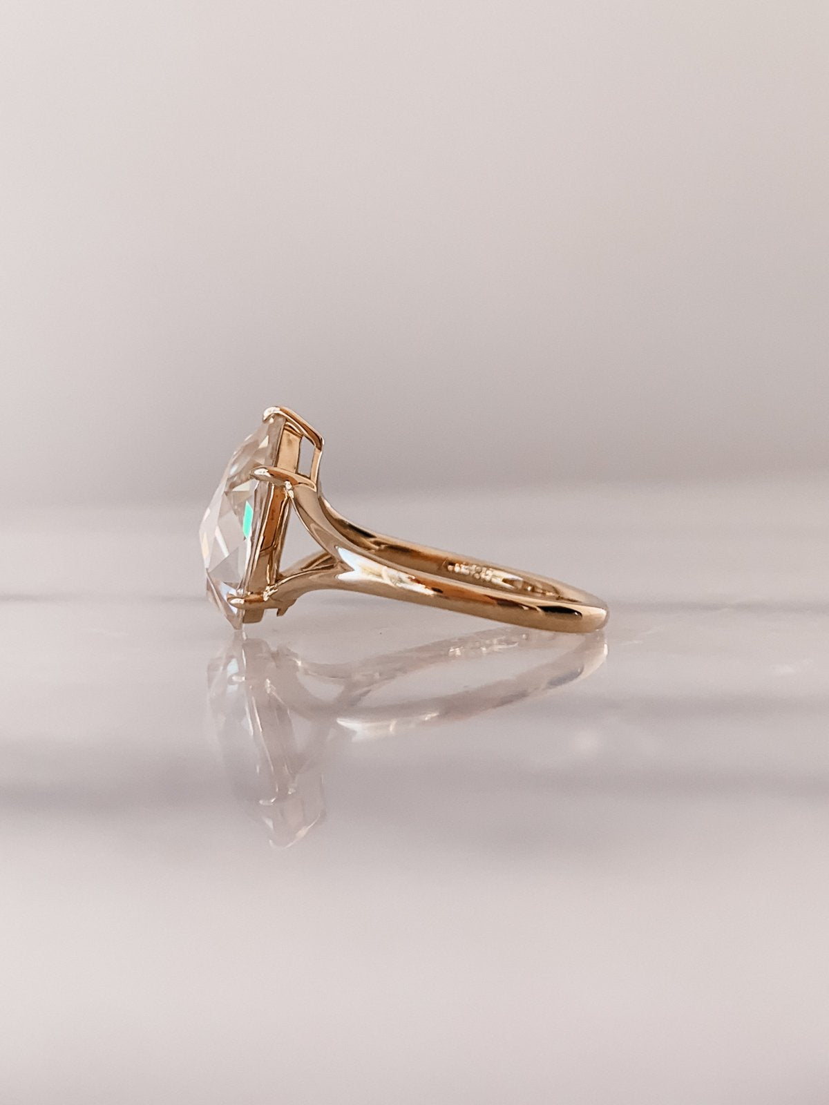 1.0 CT Pear Rose Cut Moissanite Diamond Split Shank Engagement Ring For Women