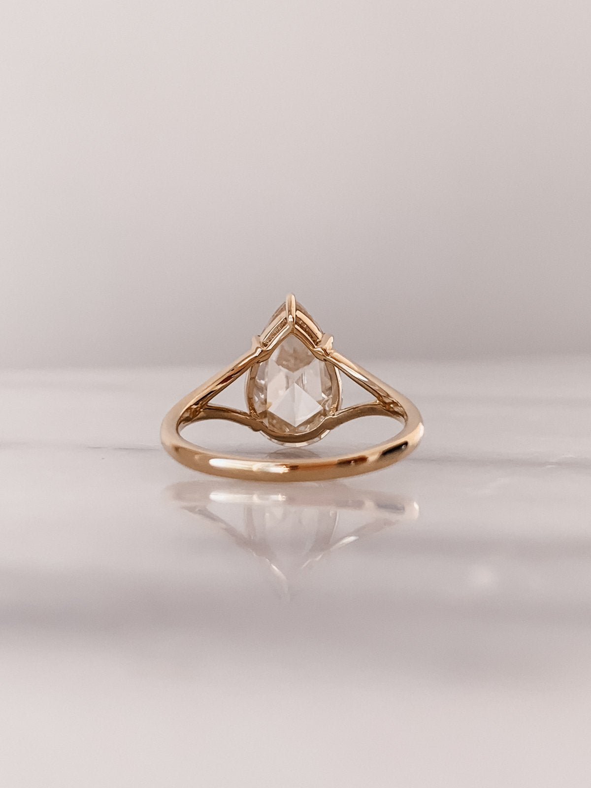 1.0 CT Pear Rose Cut Moissanite Diamond Split Shank Engagement Ring For Women