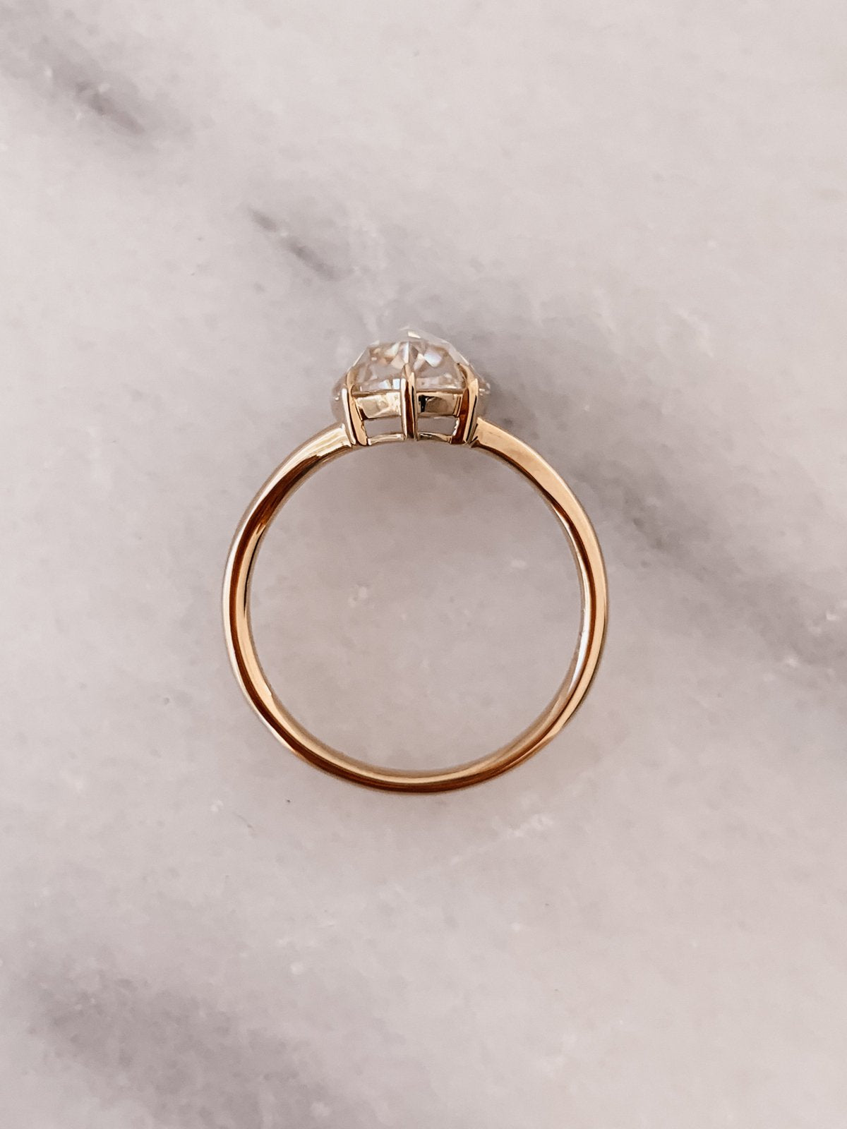 1.0 CT Pear Rose Cut Moissanite Diamond Split Shank Engagement Ring For Women