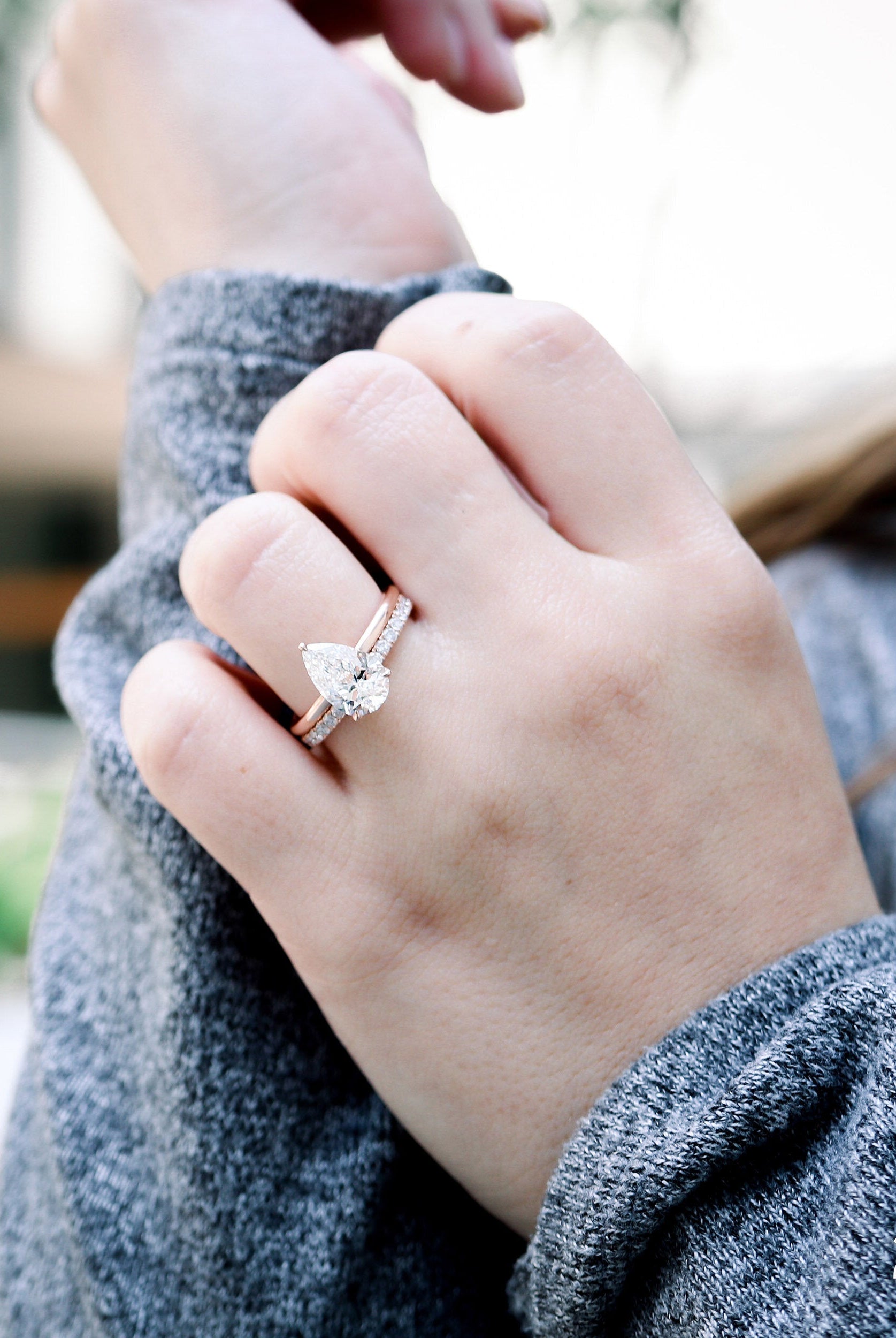 2.0ct Three Prong Pear Moissanite Diamond Solitare Engagement Ring For Her