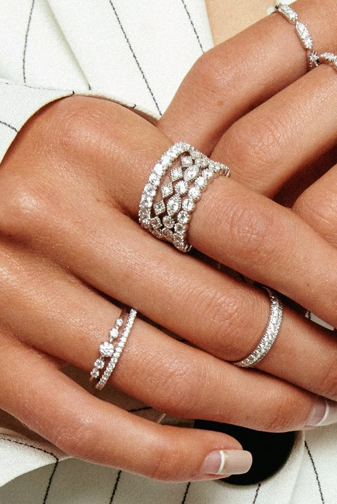 0.06CTW Round Brilliant Cut Moissanite Unique 3/4 Eternity Wedding Band