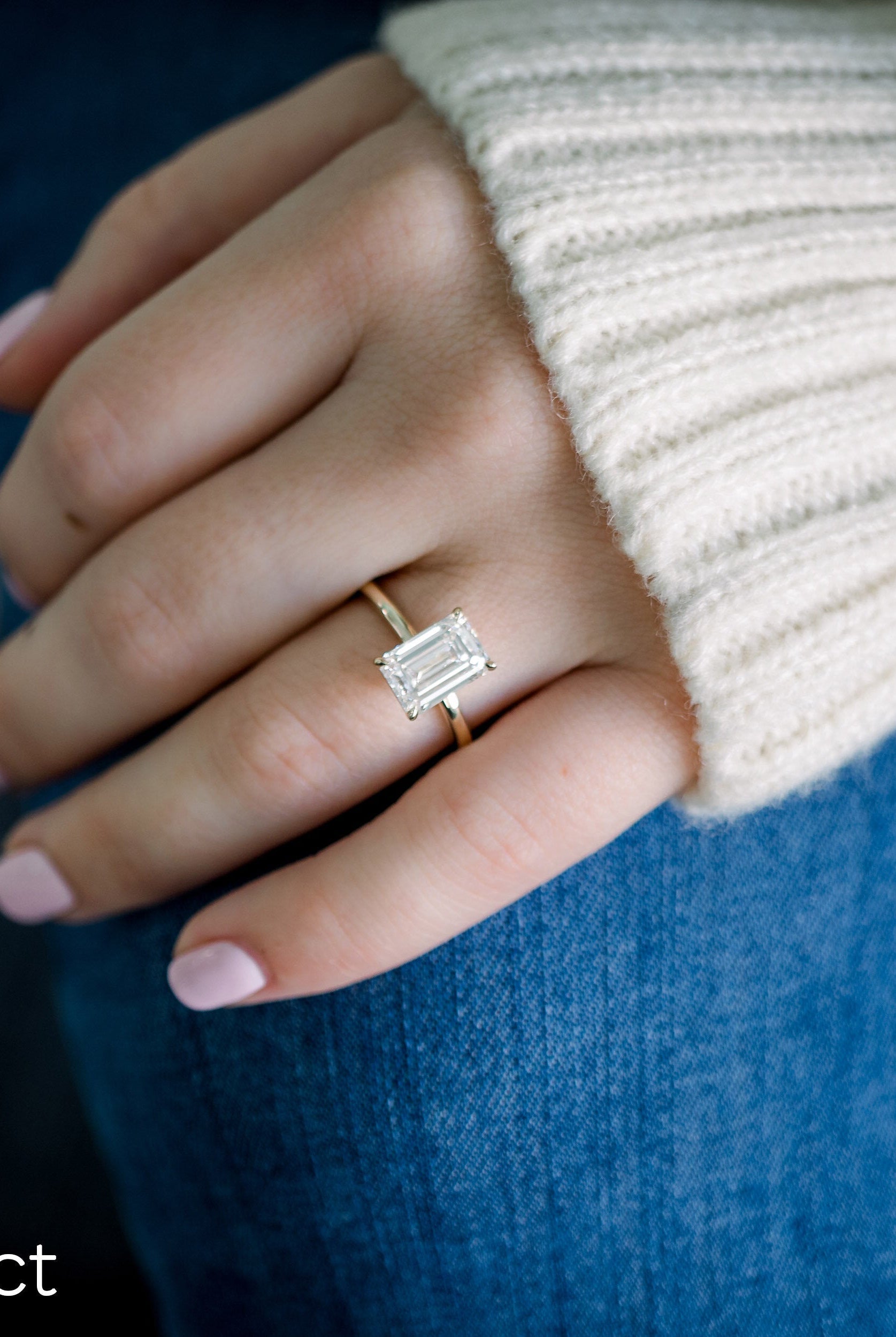 2.75ct Emerald Cut Moissanite Diamond Engagement Ring For Women With Solitaire Setting