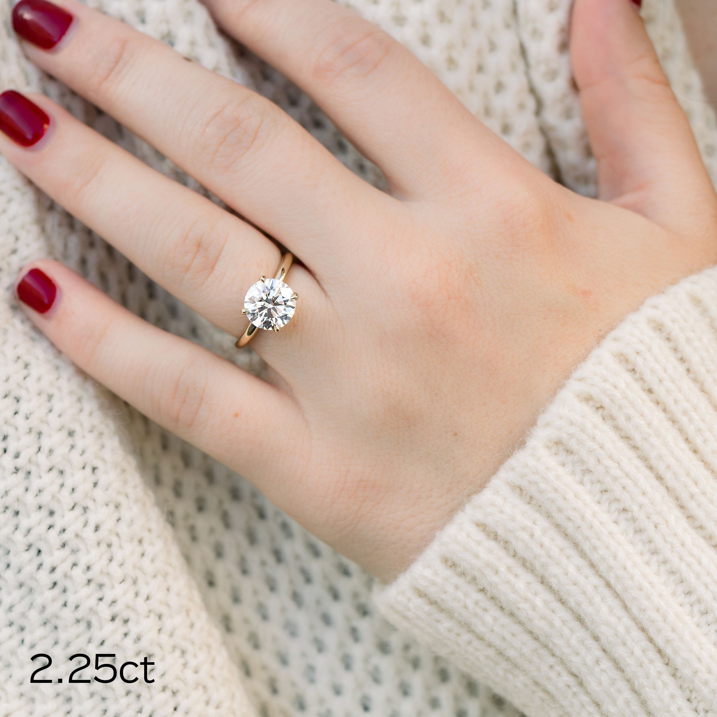 2.25ct Round Four Prong Moissnaite Diamond Engagement Ring In 14K Solid Gold