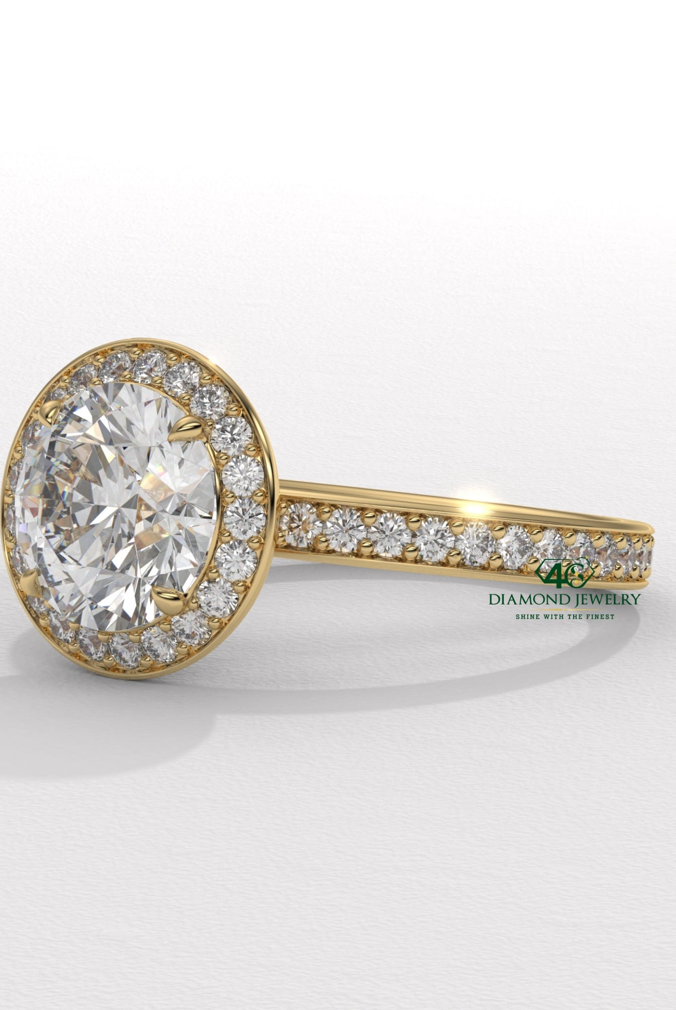 classic round diamond ring, vintage round cut ring, round cut halo engagement ring, round diamond ring setting, round cut pave setting ring, 18k gold engagement ring, elegant round diamond ring, round diamond prong setting