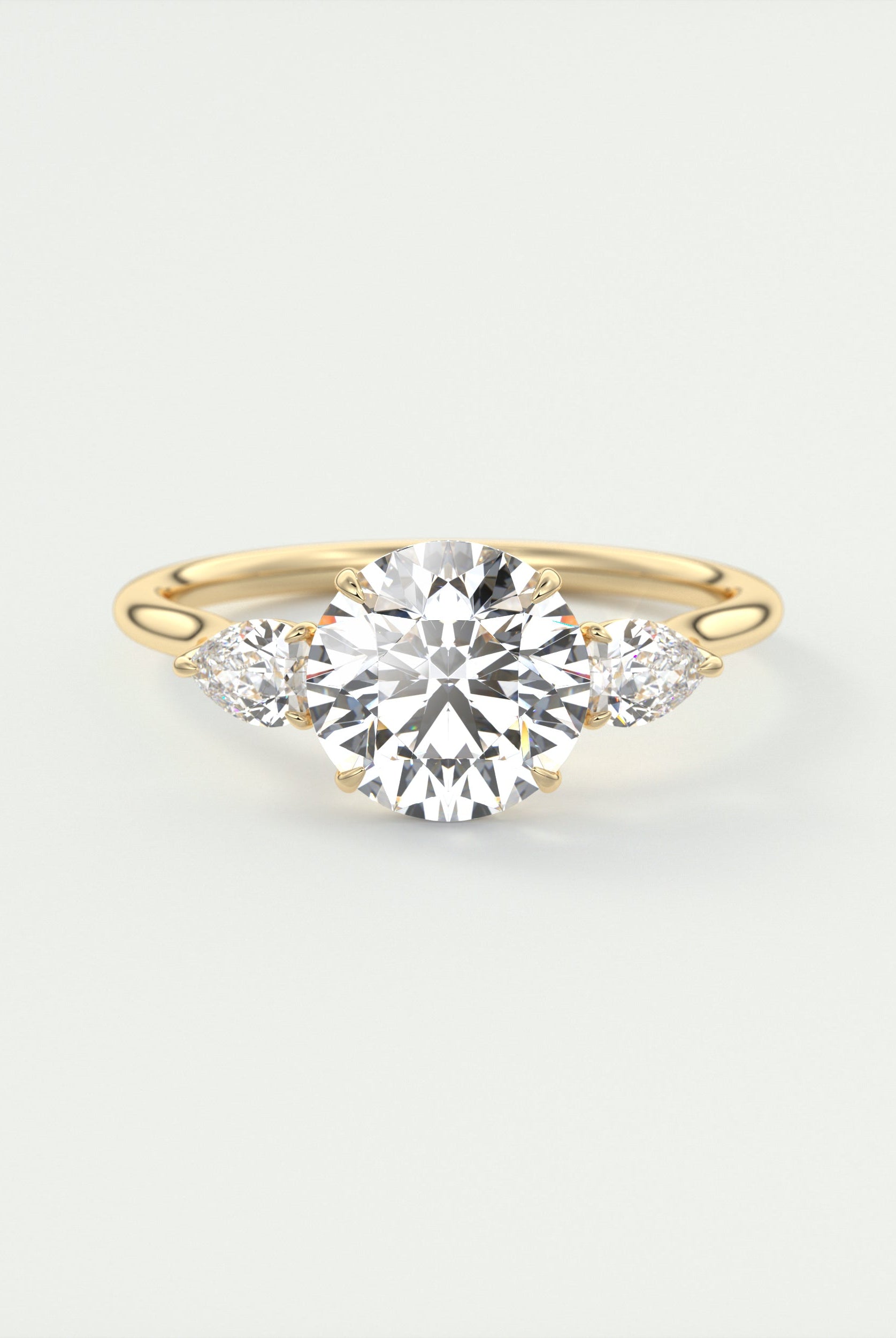 2CT Three Stone Round Moissanite Diamond Engagement Ring For Women In 14K Yellow Gold