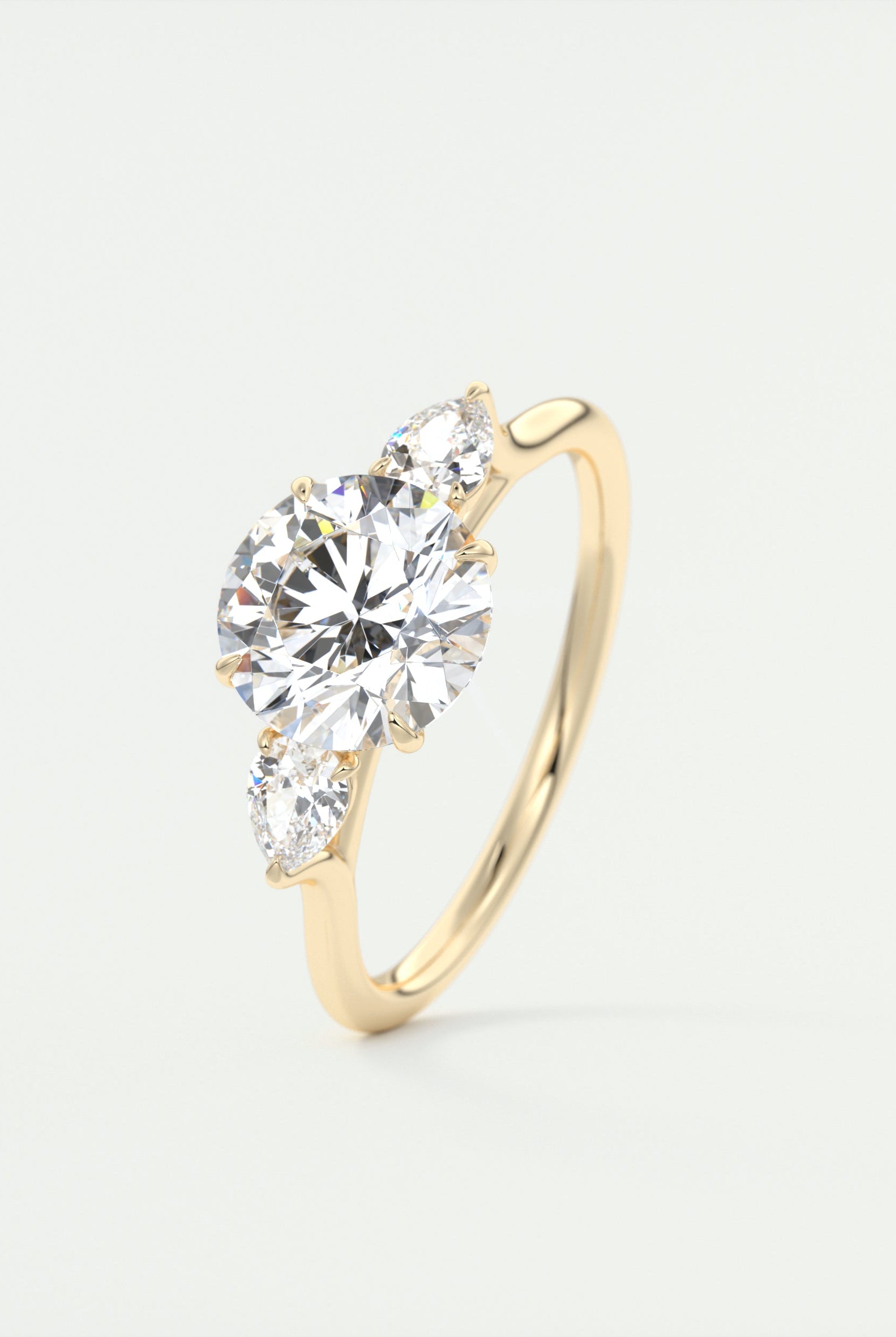 2CT Three Stone Round Moissanite Diamond Engagement Ring For Women In 14K Yellow Gold
