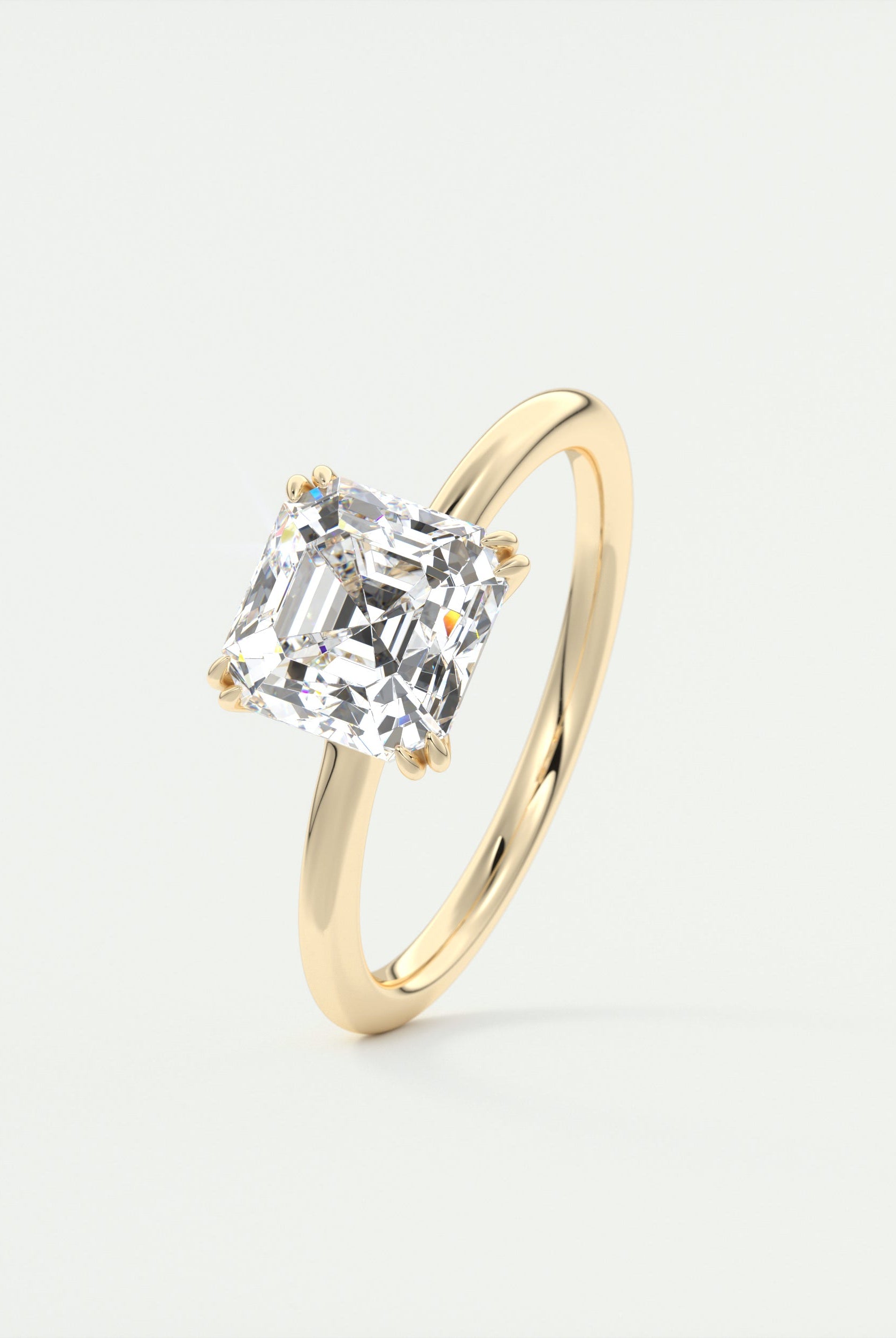 2CT Asscher Double Claw Prong Moissanite Diamond Solitaire Engagement Ring