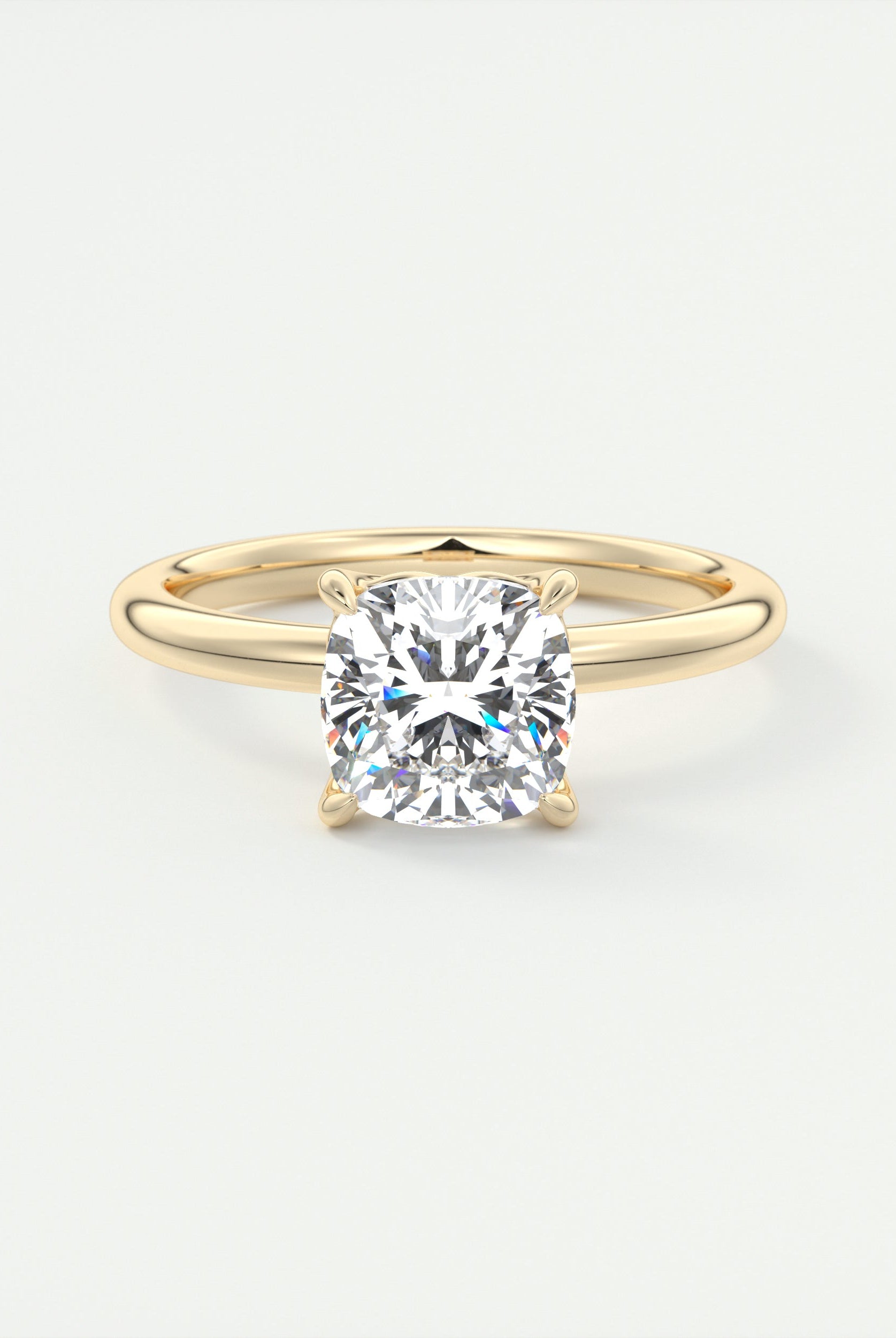 2CT Cushion Lotus Prong Moissanite Diamond Solitaire Engagement Ring
