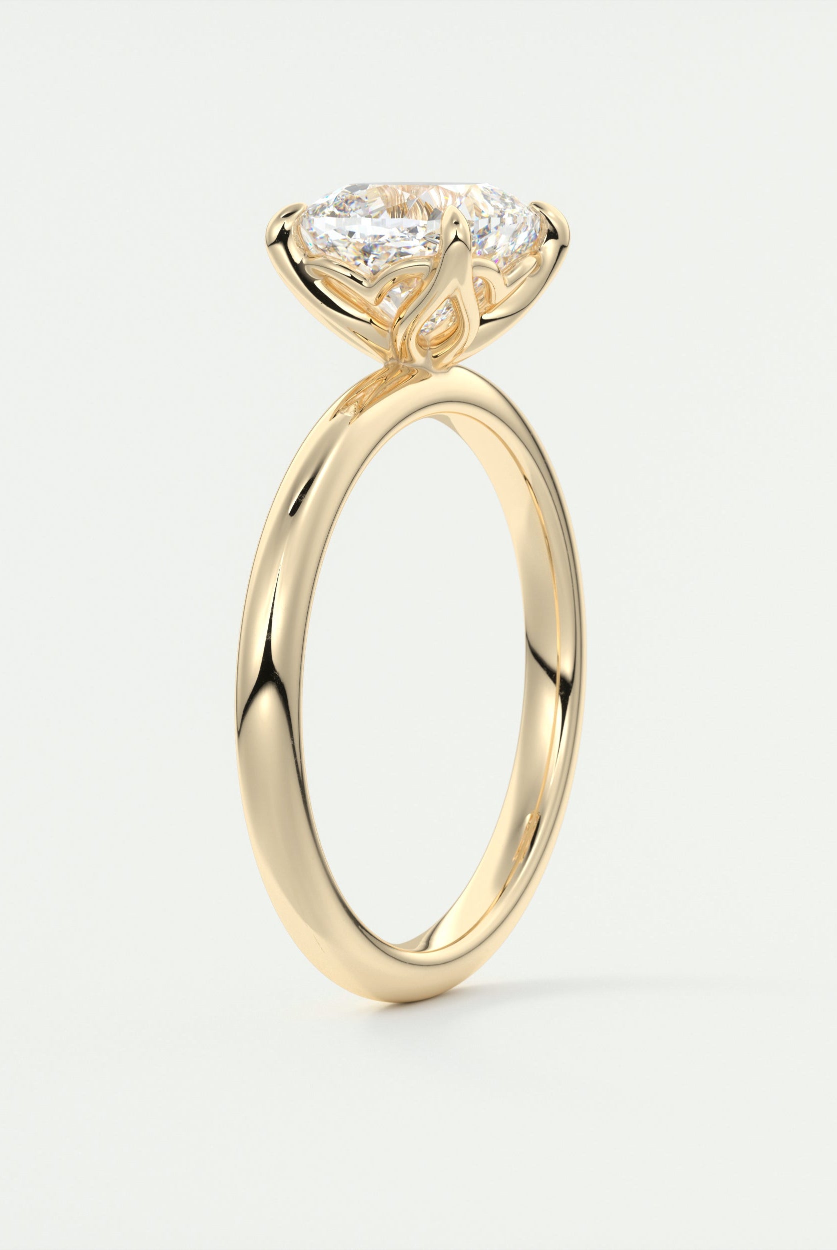 2CT Cushion Lotus Prong Moissanite Diamond Solitaire Engagement Ring