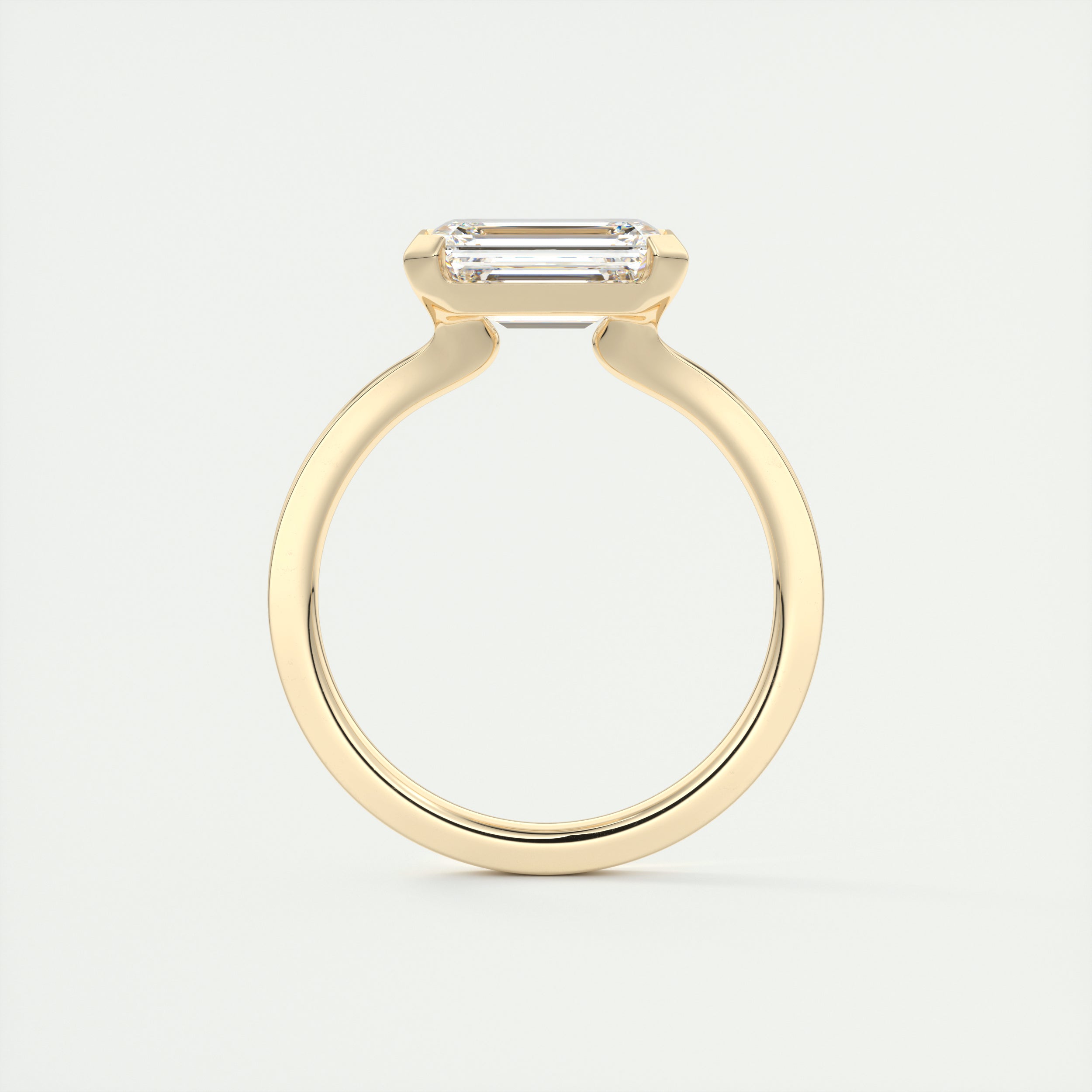 2CT East West Emerald Cut Half Bezel Moissanite Diamond Engagement Ring