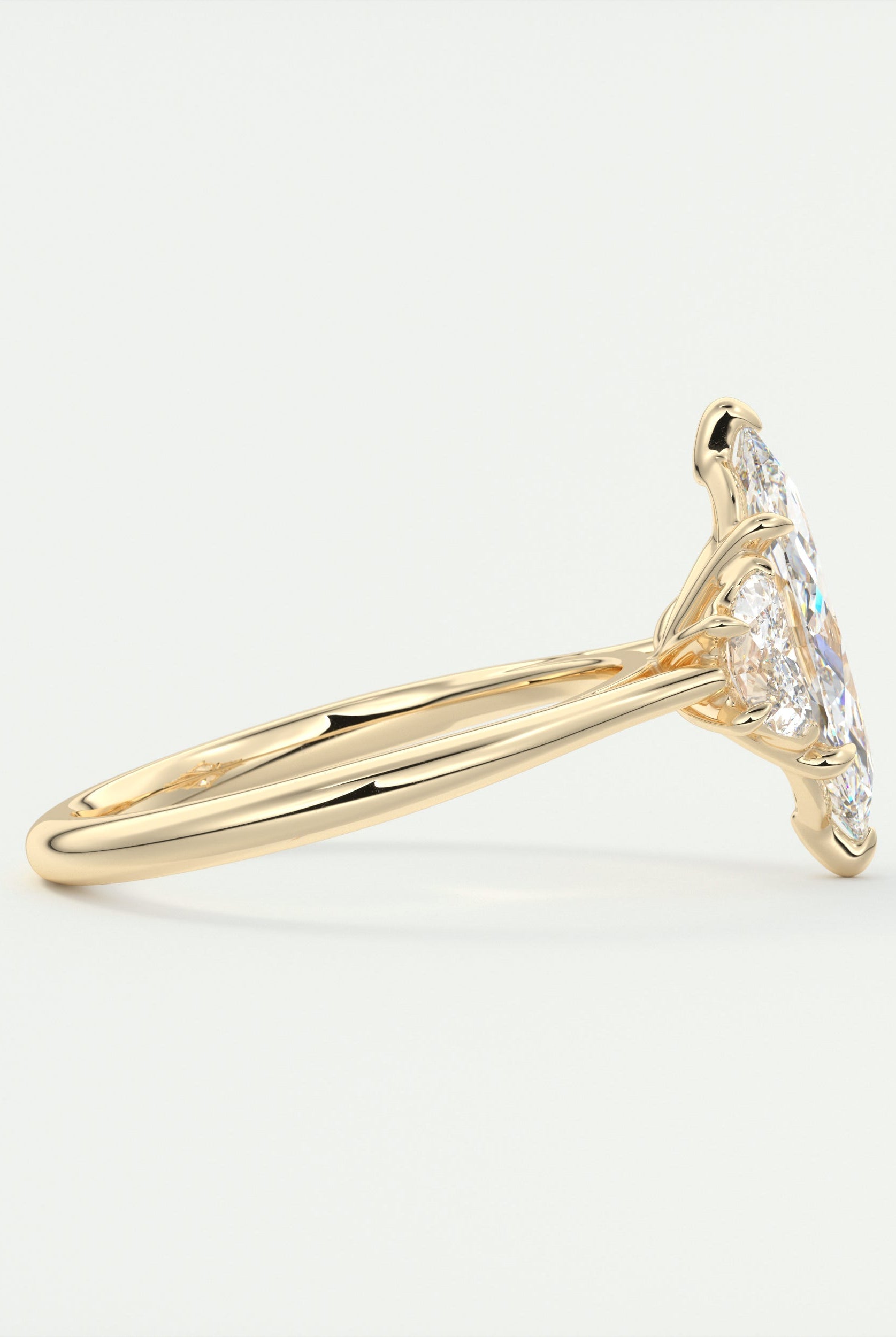 2.0CT Three Stone Marquise Moissanite Diamond Engagement Ring In 18K Yellow Gold