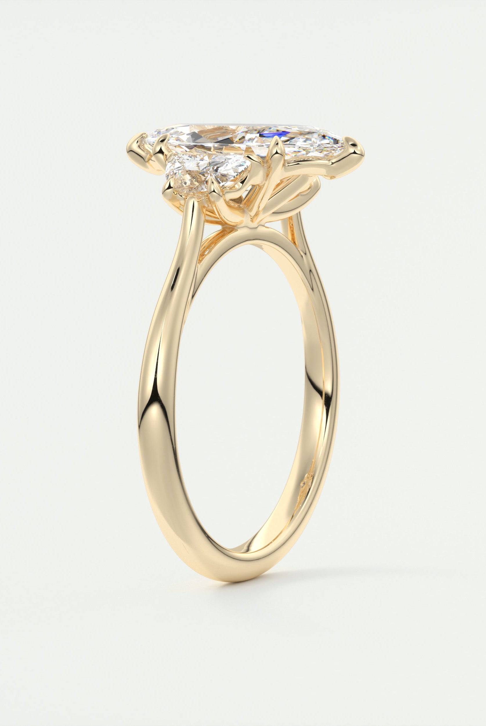 2.0CT Three Stone Marquise Moissanite Diamond Engagement Ring In 18K Yellow Gold