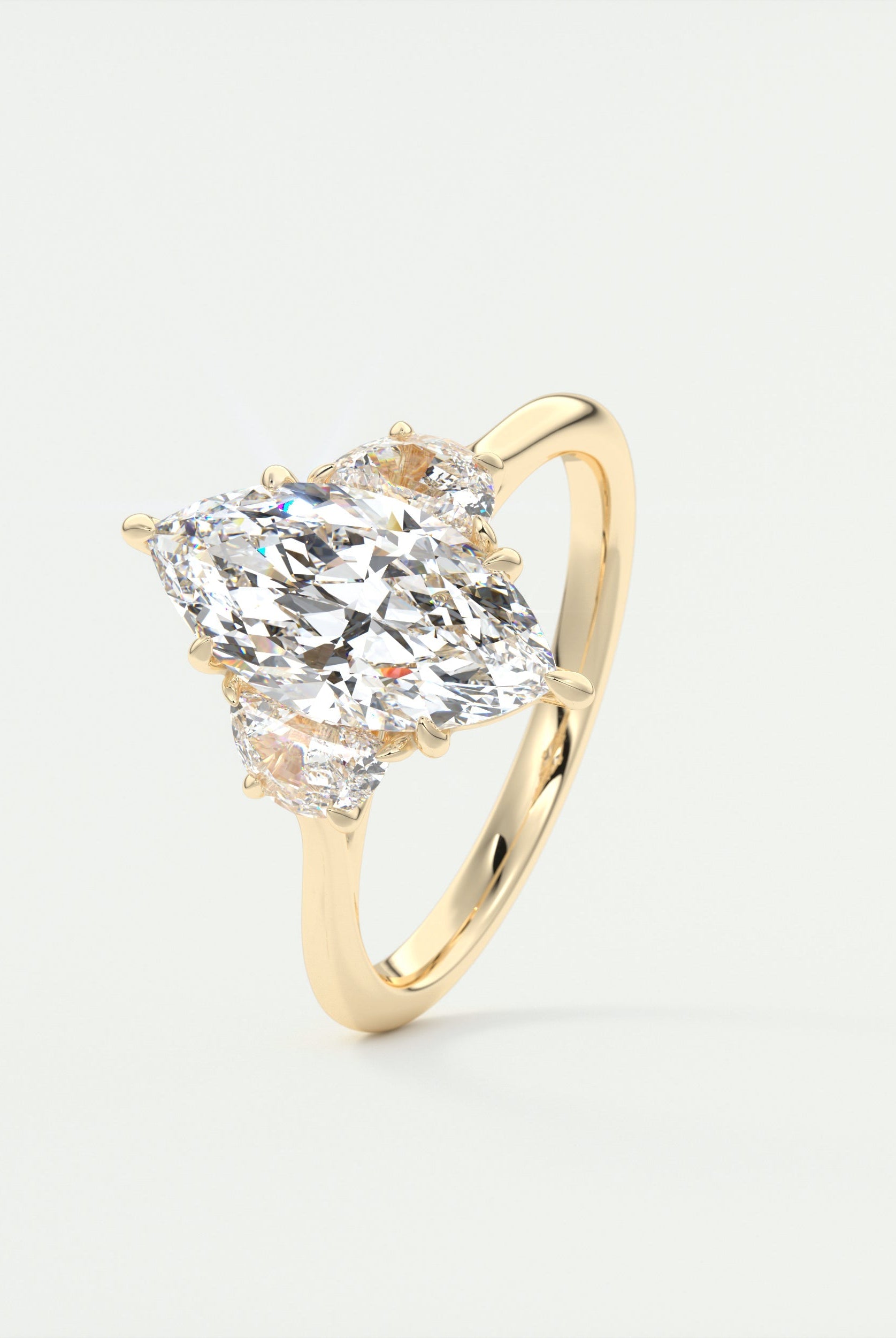 2.0CT Three Stone Marquise Moissanite Diamond Engagement Ring In 18K Yellow Gold