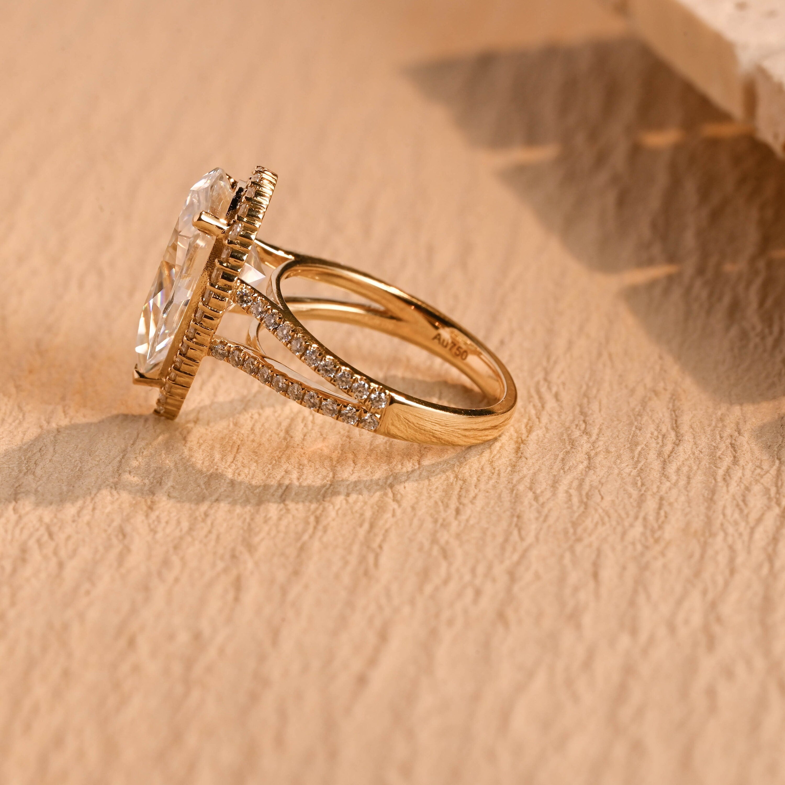 pear cut halo engagement ring moissanite USA