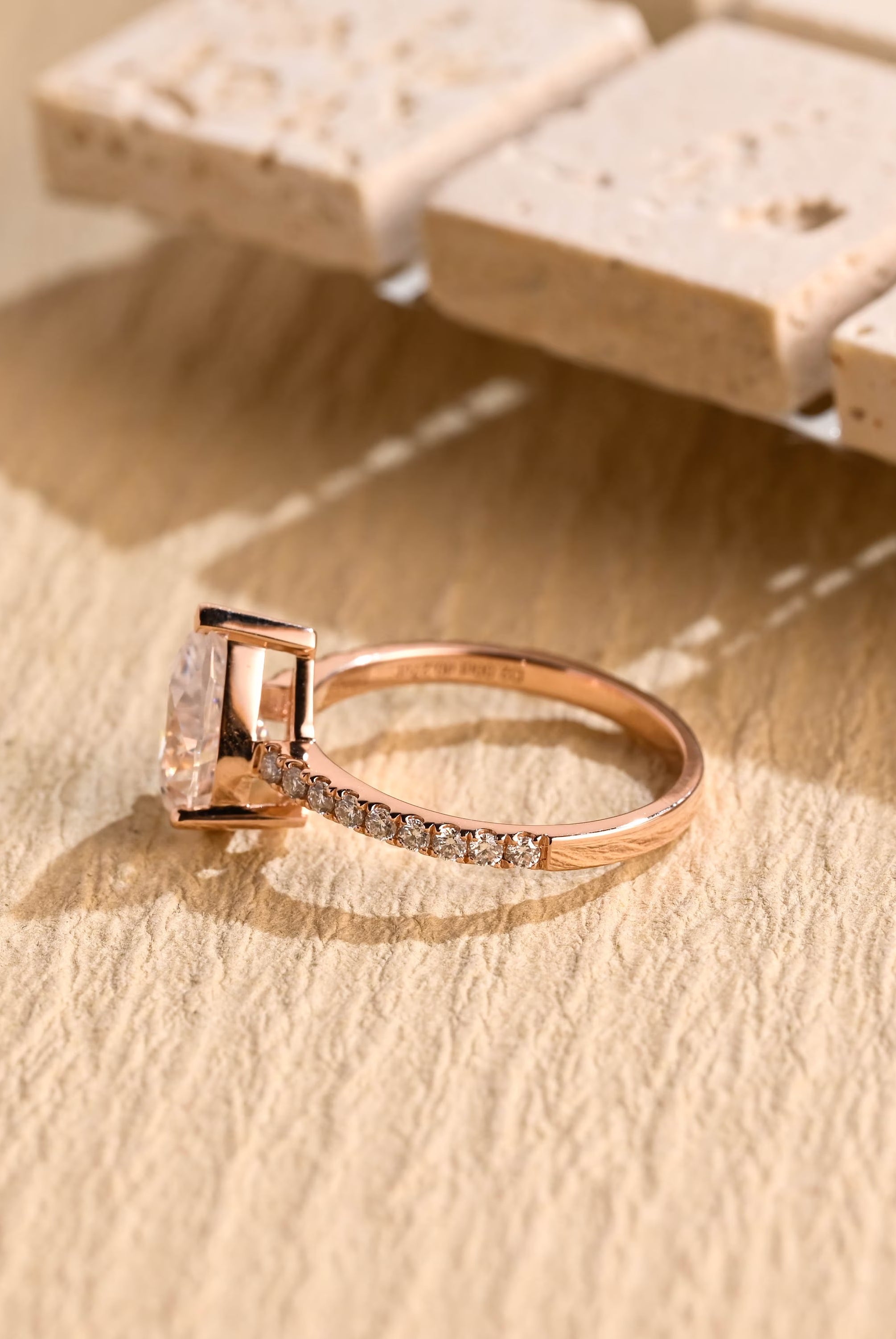 lab grown pear pavé engagement ring