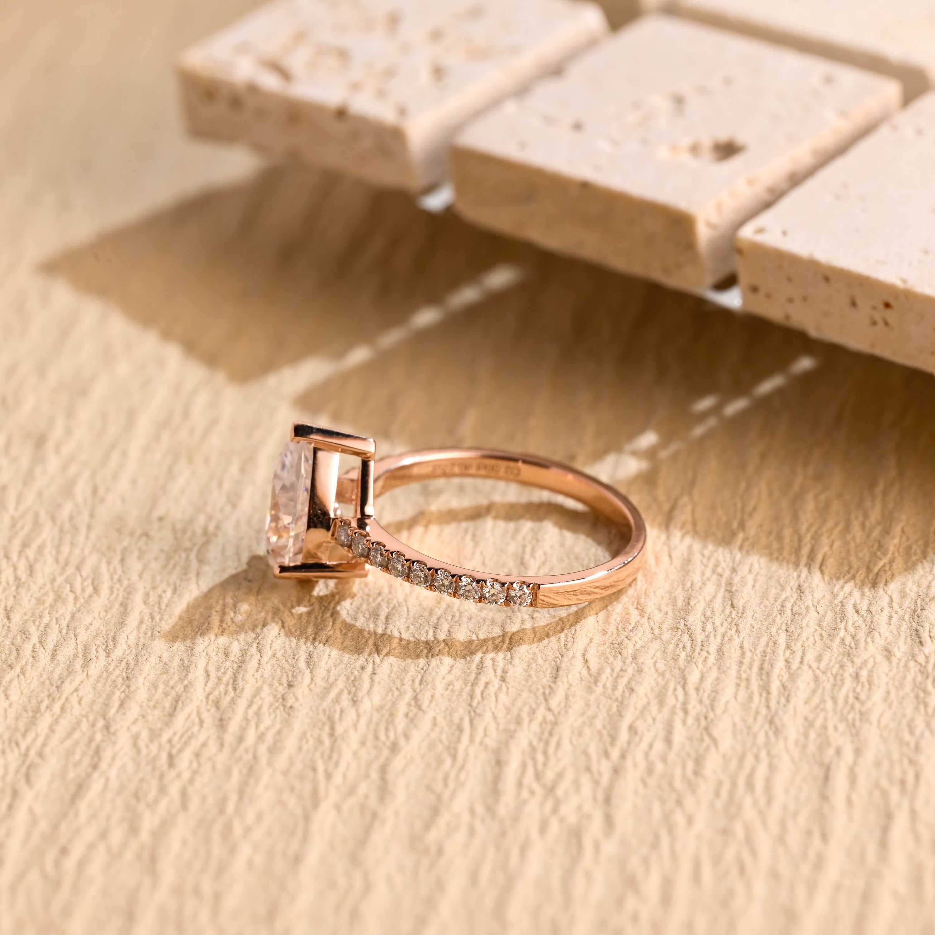 lab grown pear pavé engagement ring