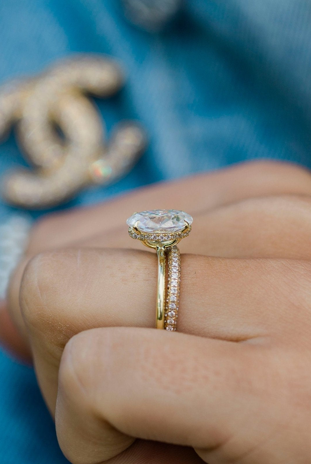 2.70CT Oval Hidden Halo Moissanite Diamond Solitaire Engagement Ring For Women