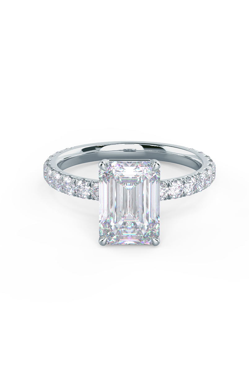 1.50CT Emerald Cut Pave Moissanite Diamond Four Prong Diamond Engagement Ring