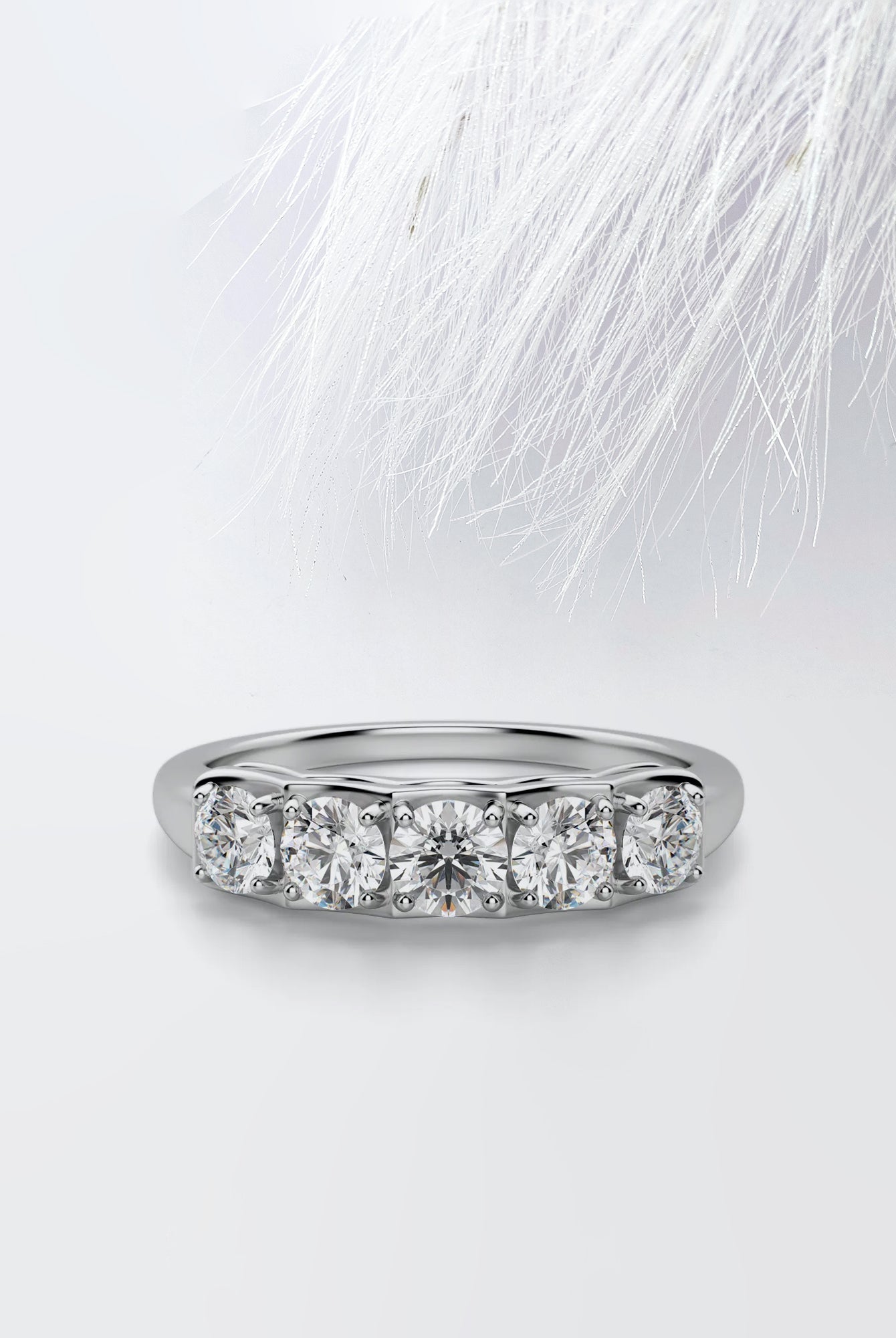 Five Stone Round Cut Moissanite Diamond Wedding Band in White Gold