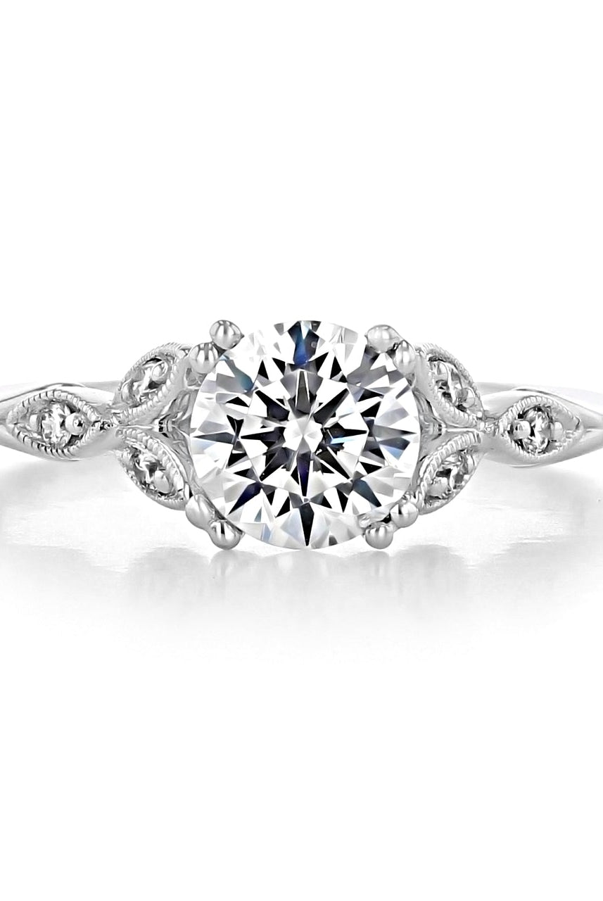 1.0CT Round Double Claw Prong Moissanite Diamond Vintage Engagement Ring