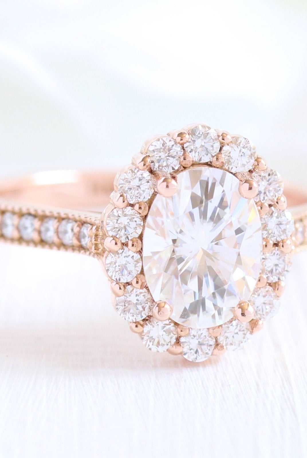 1.50CT Oval Floral Halo Moissanite Diamond Channel Set Engagement Ring