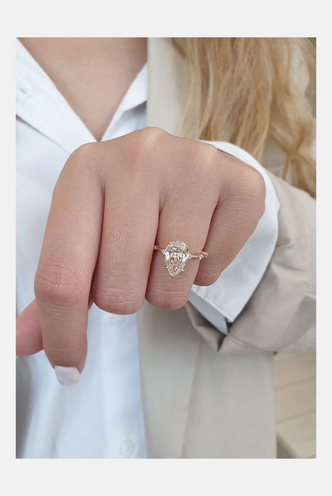 2.50ct Pear Petite Pave Moissanite Diamond Engagement Ring For Her In 14K Solid Gold