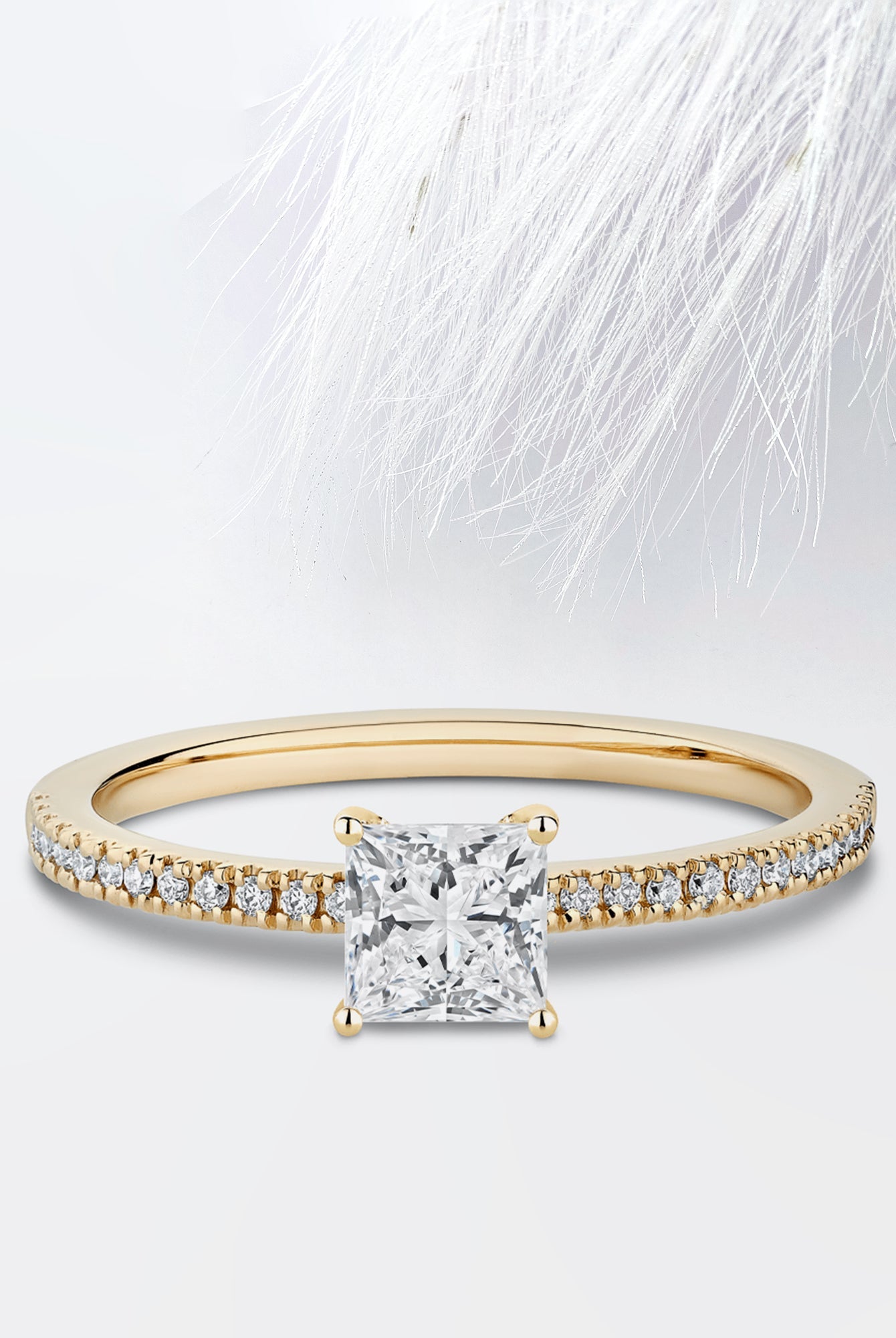 Princess Diamond Cathedral Set Moissanite Engagement Ring For Women