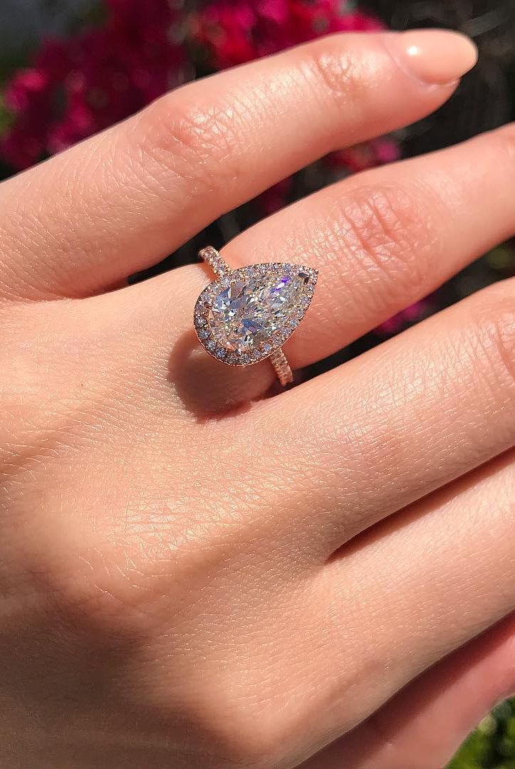 2.10CT Pear Pave Moissanite Diamond Halo Engagement Ring For Her