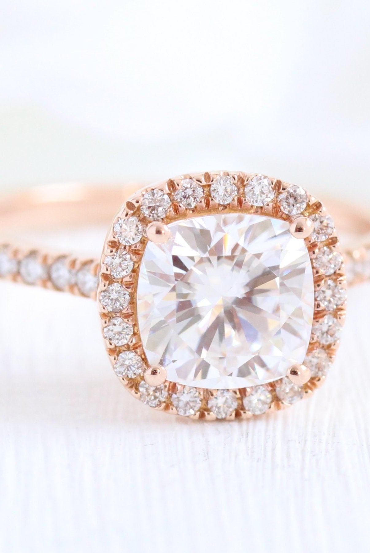 1.65CT Cathedral Set Cushion Halo Moissanite Diamond Engagement Ring