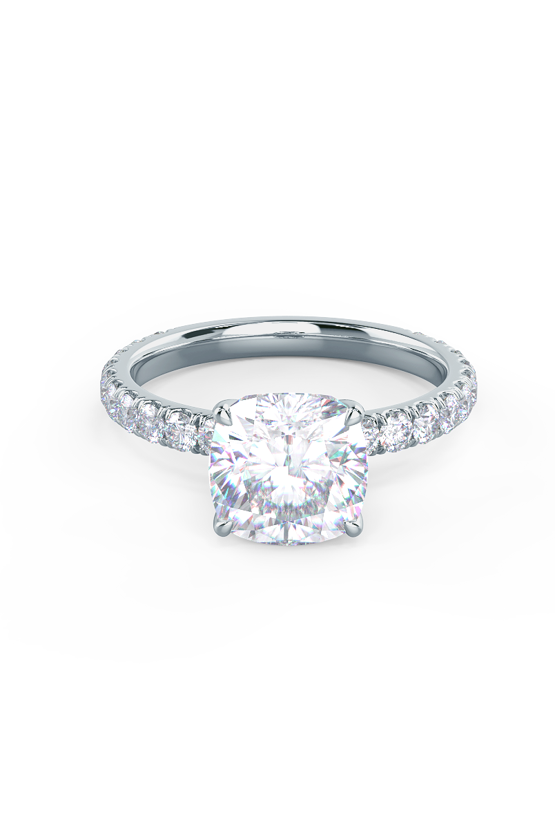 1.75CT Cushion Pave Moissanite Diamond Four Prong Engagement Ring