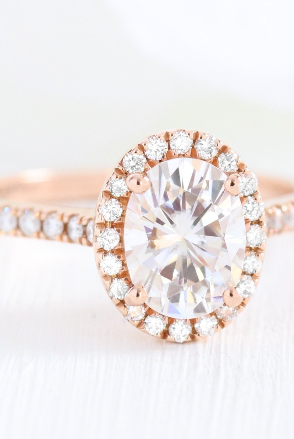 1.50CT Cathedral Set Oval Pave Diamond Moissanite Halo Engagement Ring