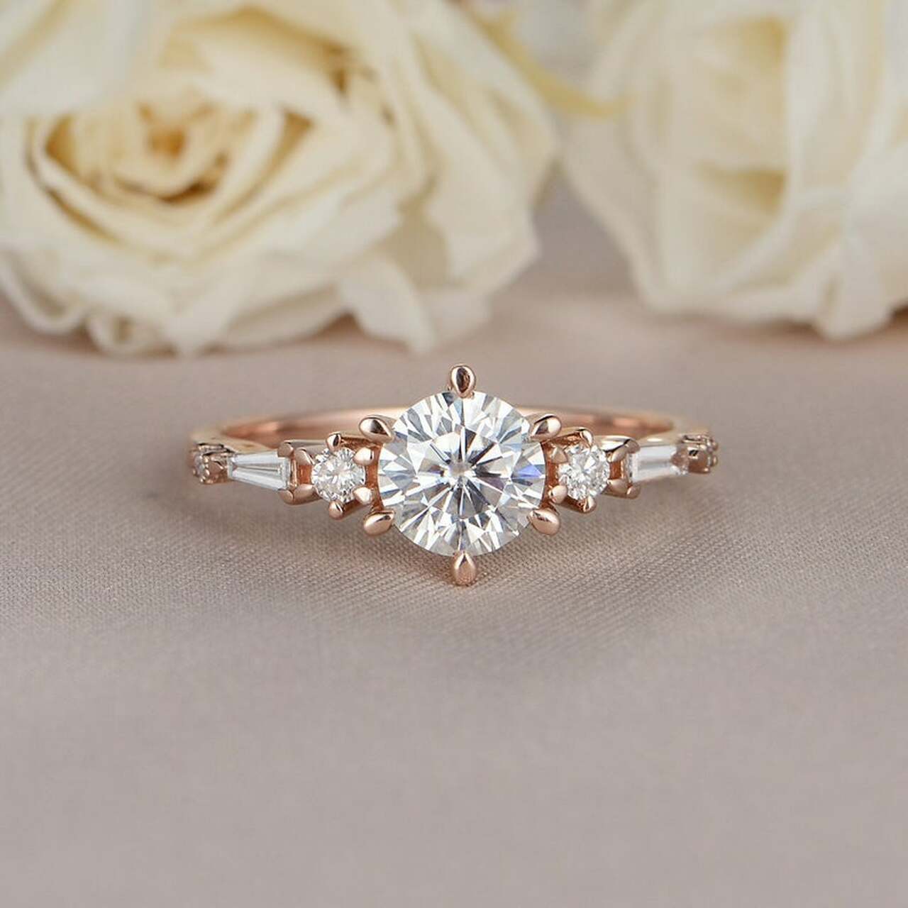 1.0CT Round Six Prong Moissanite Diamond Seven Stone Engagement Ring
