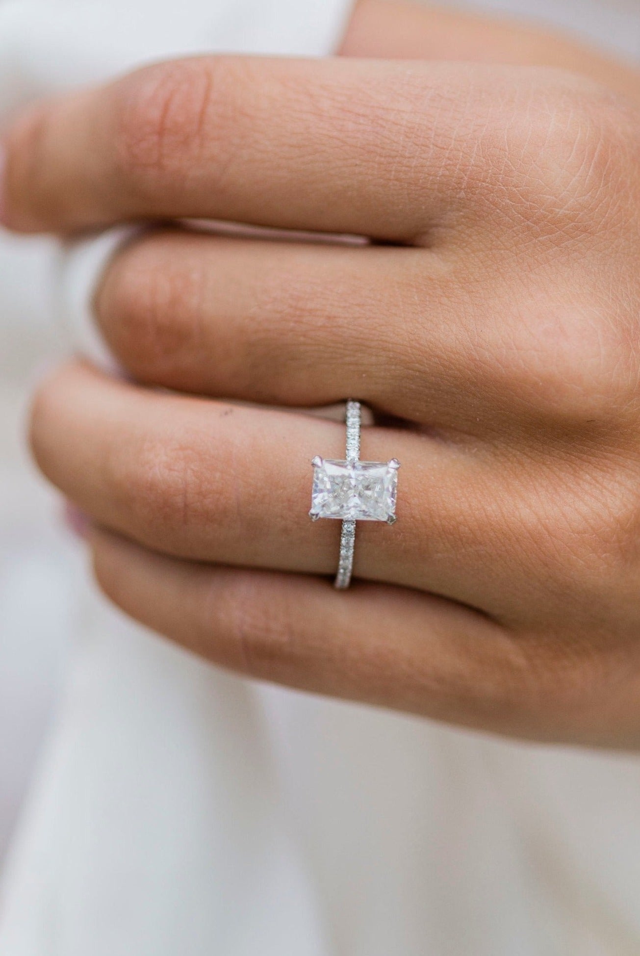 2.0CT Radiant Hidden Halo Moissanite Diamond Pave Engagement Ring