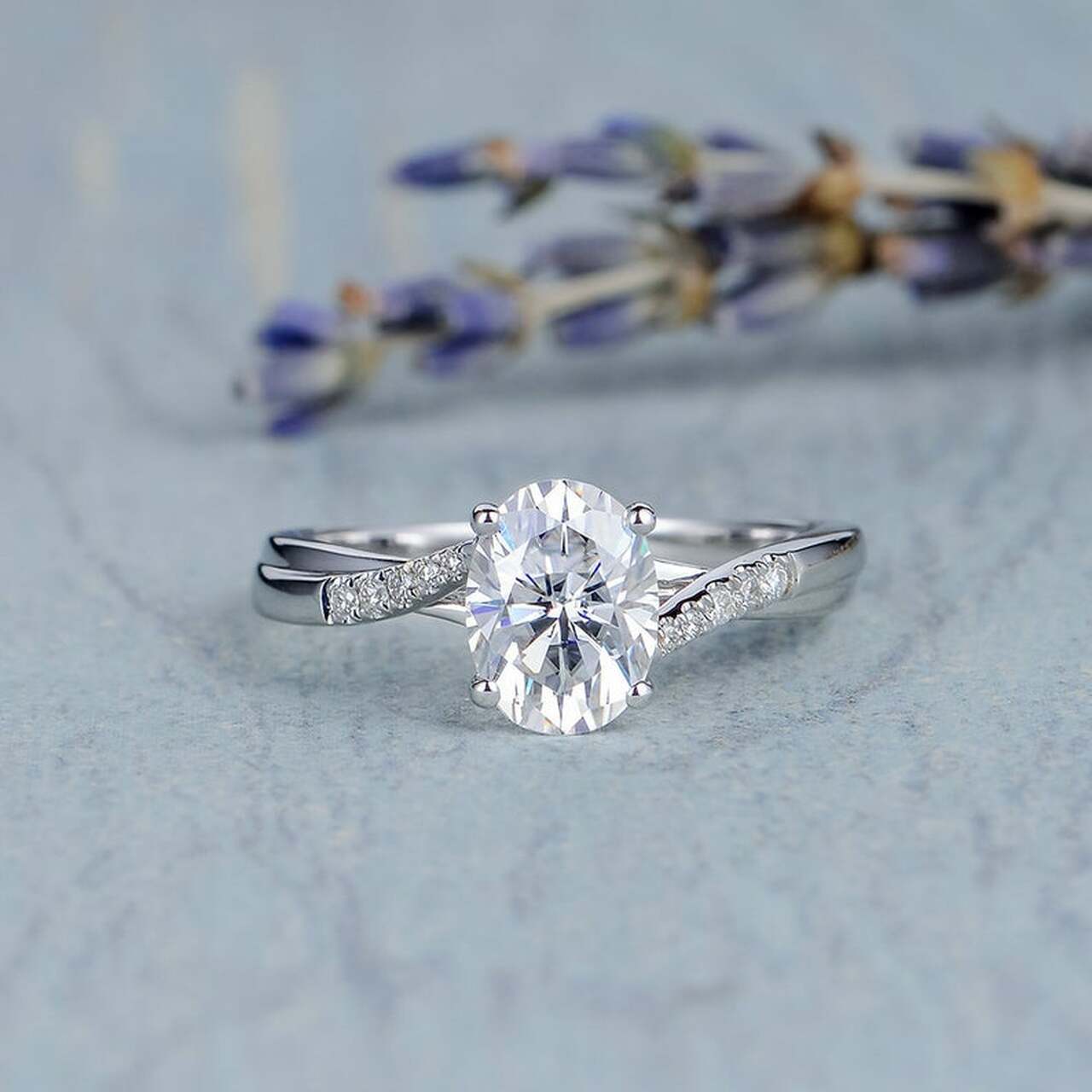 1.50CT Oval Four Prong Moissanite Diamond Infinity Engagement Ring