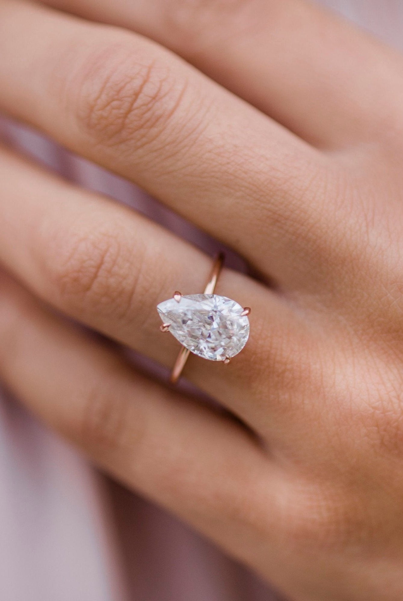 3.20CT Pear Cut Moissanite Solitaire Engagement Ring in 14K Rose Gold